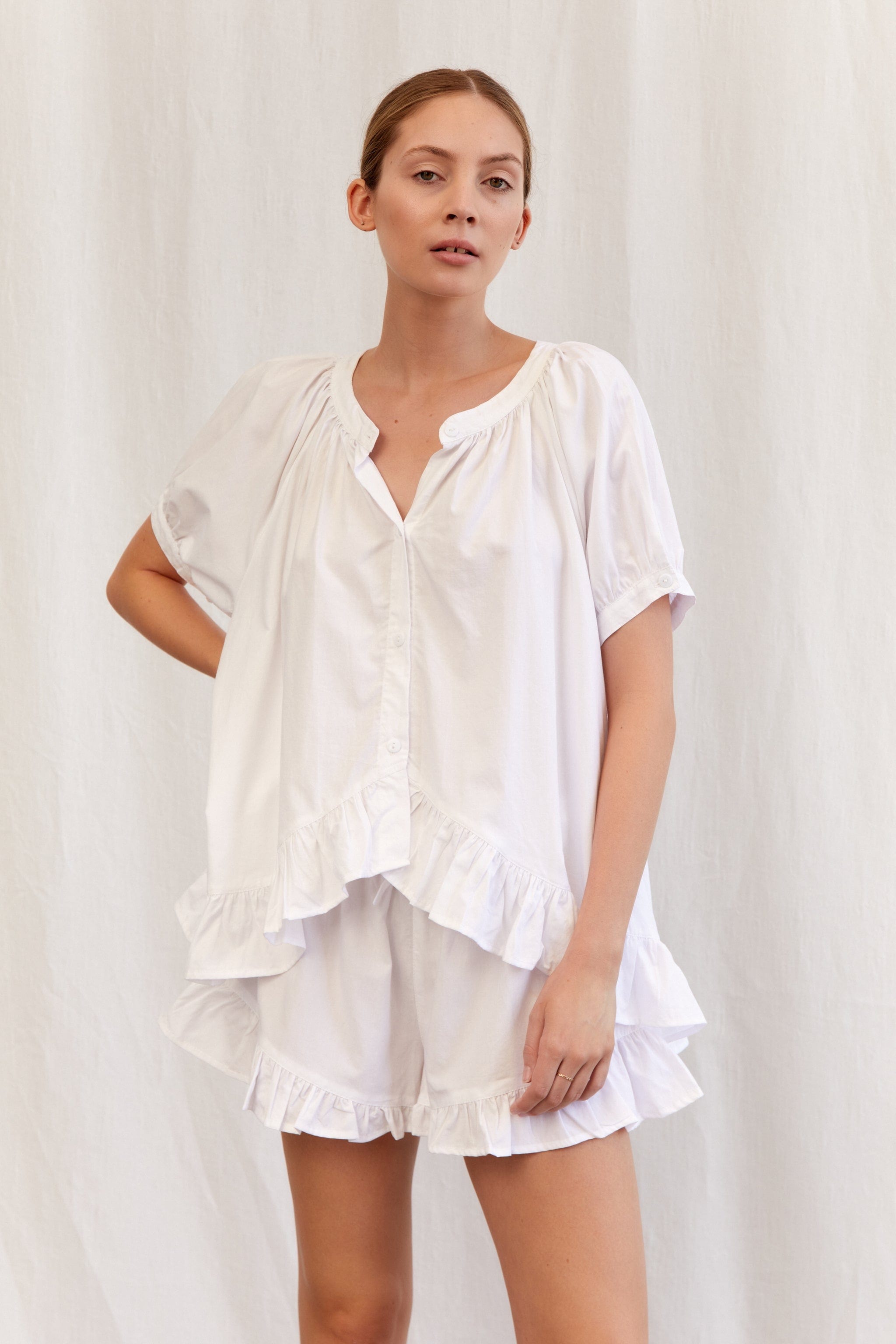 Sophie Sleep Set - Soft Cotton Modal Pajamas for Women - Comfortable White Sleepwear for Nighttime Relaxation & Lounging