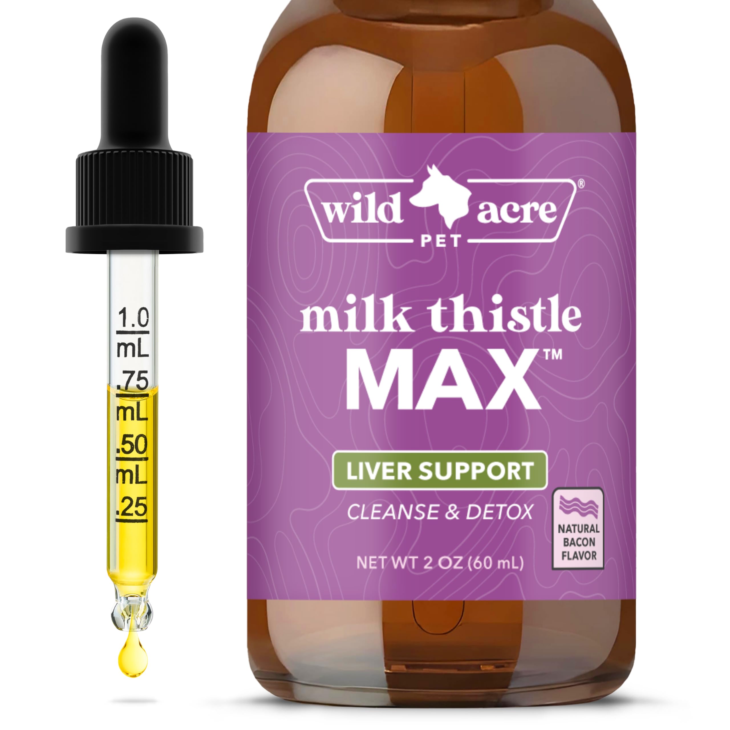 **Max Strength Milk Thistle for Dogs - Liver Support, Cleanse & Detox Supplement - Natural Bacon Flavor - Easy to Add to Food - Picky Eater Approved, 2 oz (60mL) - Supports Healthy Liver Function for Active & Senior Dogs**