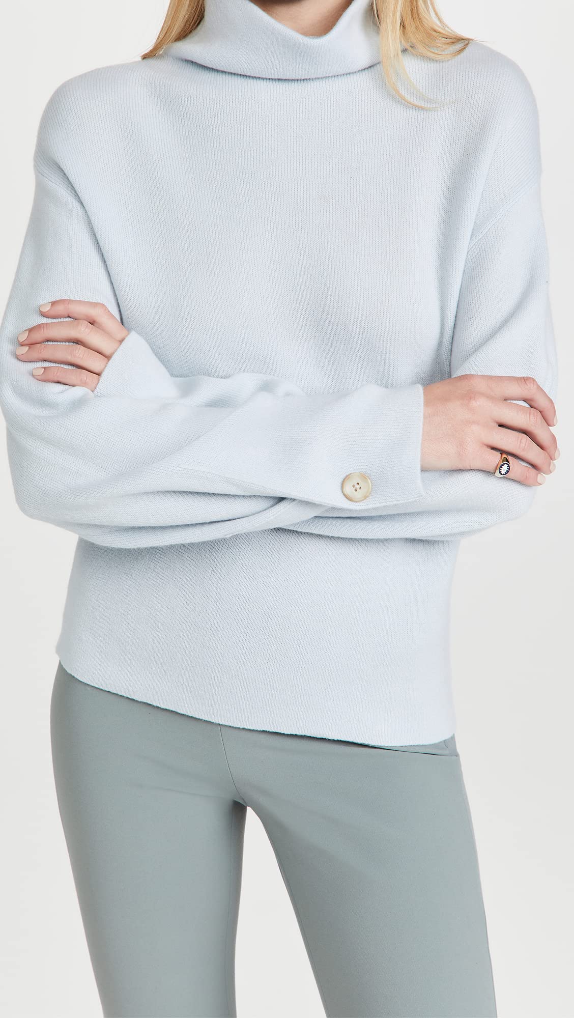 Vince Women's Button Cuff Turtleneck Sweater - Soft Cashmere Blend Long Sleeve Pullover for Work, Office & Winter Outfits