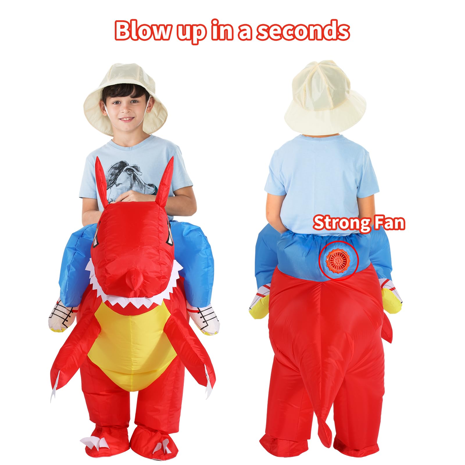 TOLOCO Inflatable Dinosaur Costume for Adults & Kids - Funny Blow Up Halloween Party Outfit, Dino Costume for Cosplay, Carnival & Birthday Parties