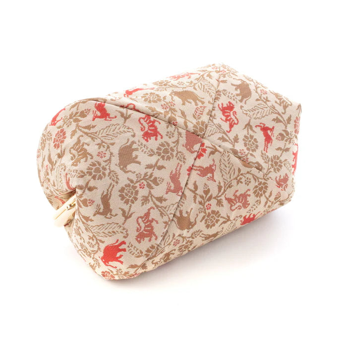 Authentic Nishijin Ori Small Tiger/Cream Pouch - Handmade in Kyoto Japan | Premium Cosmetic & Makeup Organizer | Japanese Gamaguchi Style Travel Toiletry Bag | Versatile Stationery Pouch & Bag-in-Bag Organizer for Women's Purse, Office, and Travel Essentials