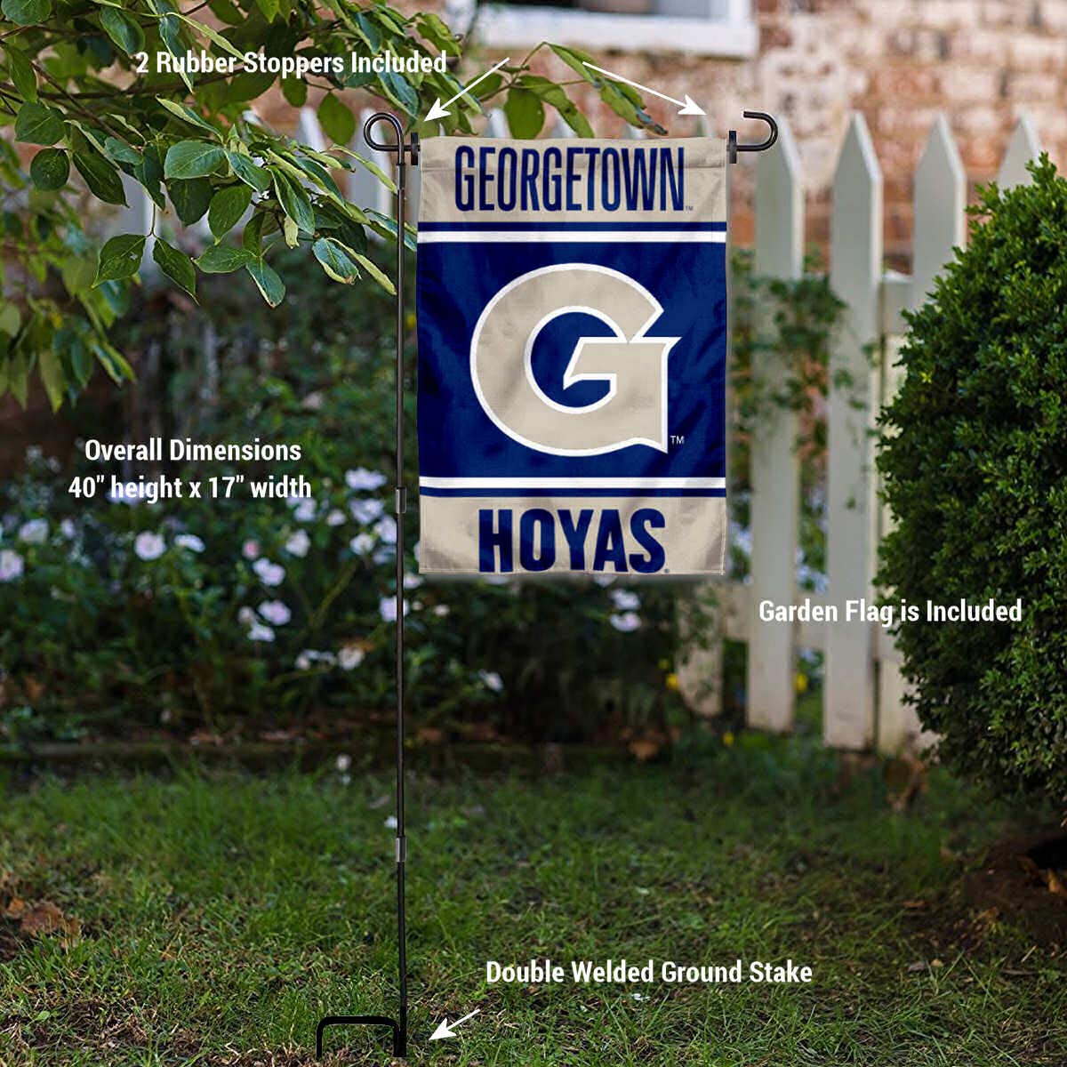 Georgetown Hoyas Garden Flag with Stand Holder - College Flags & Banners Co. | Perfect for School Spirit, Tailgating, and Home Decor
