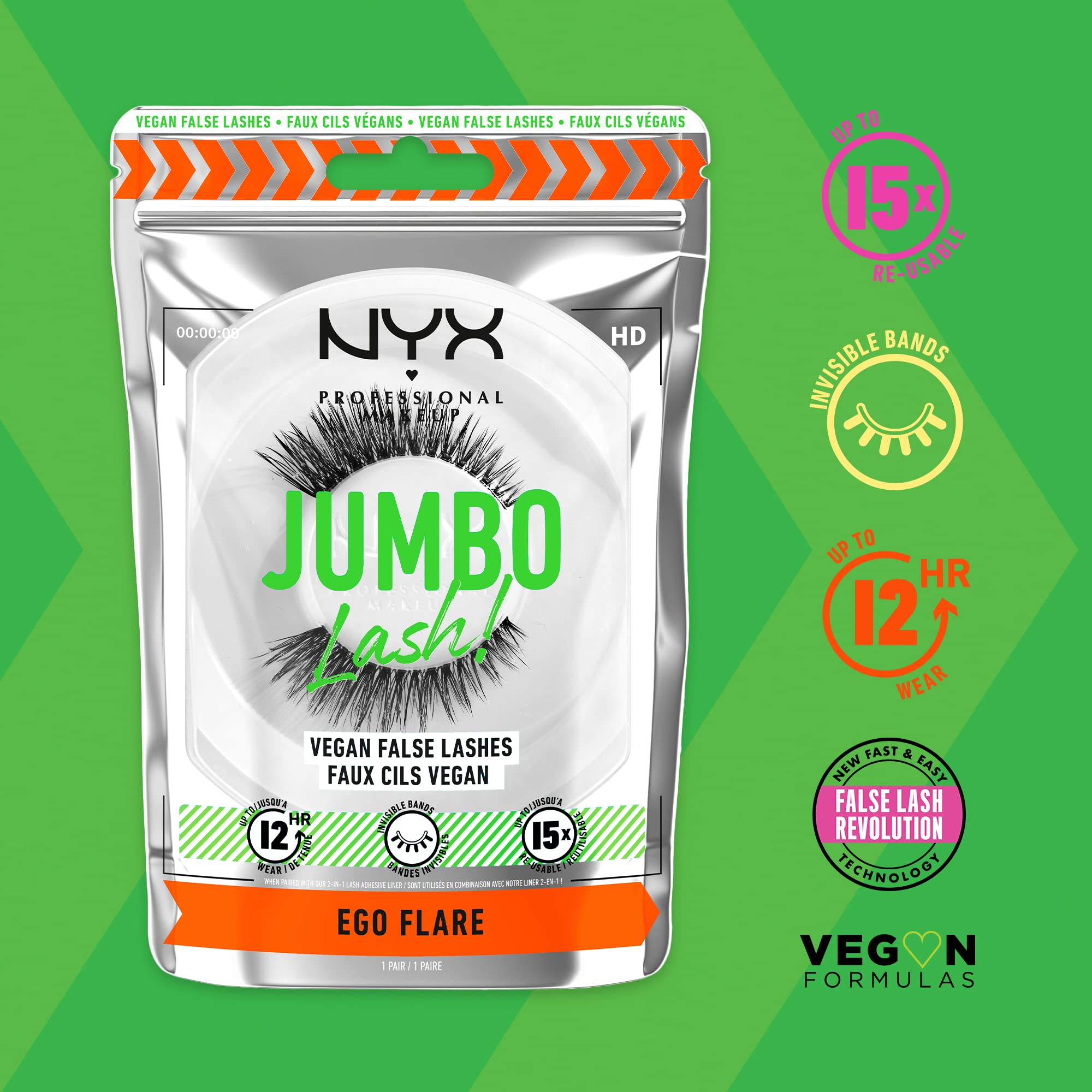NYX PROFESSIONAL MAKEUP Jumbo Lash Vegan False Eyelashes - Reusable Fake Lashes with 12HR Long Wear, Cruelty-Free & Lightweight | Perfect for Parties, Weddings & Special Occasions