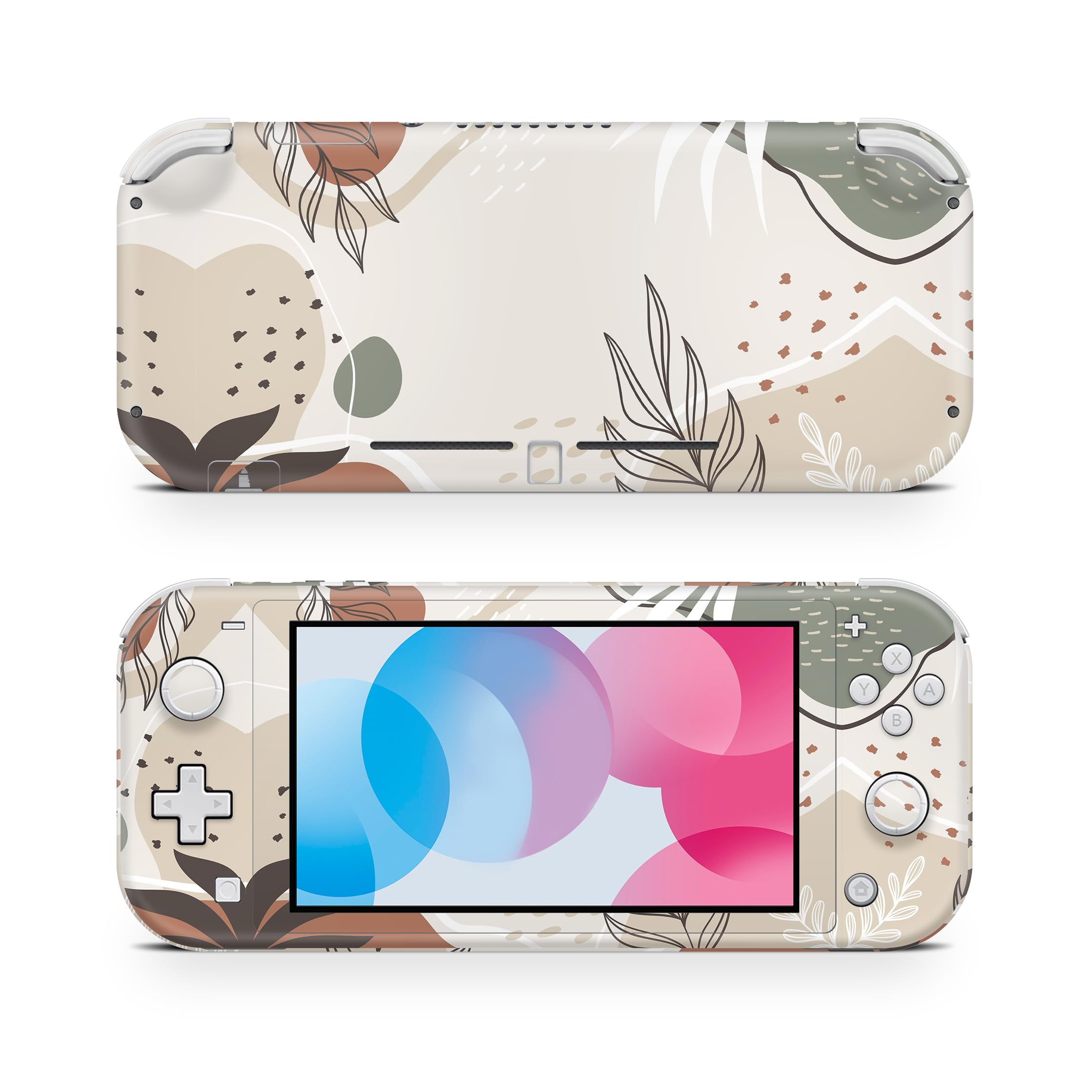 ZOOMHITSKINS Nintendo Switch Lite Skins - Glitter Nature Leaves Pastel Art Cute Vintage Design | 3M Vinyl Protective Cover | Durable & Perfect Fit | Easy to Install | Made in USA | Great for Gaming, Travel & Personalization