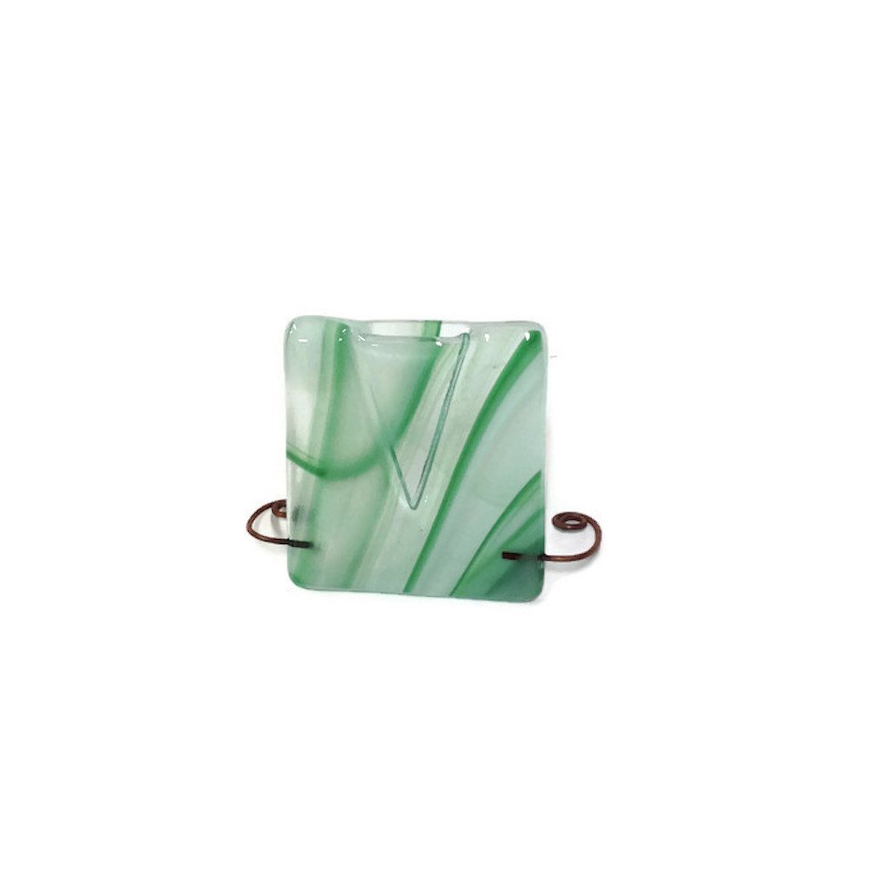 Art Deco Glass Fire V-Vase in Green & White - Elegant Home Decor for Living Room, Dining Table & Wedding Centerpieces