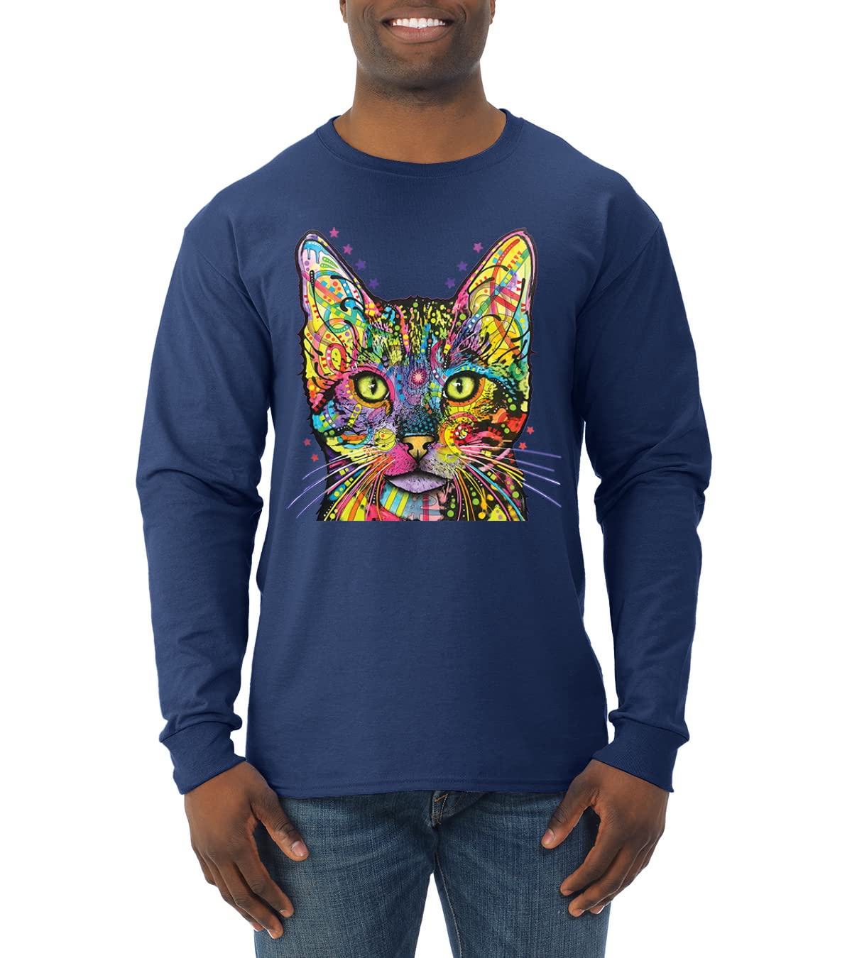 Colorful Cat Mom & Dad T-Shirt | Dean Russo Art Animal Lover Long Sleeve Shirt for Men | Gift for Cat Lovers, Casual Wear & Family Matching Outfits