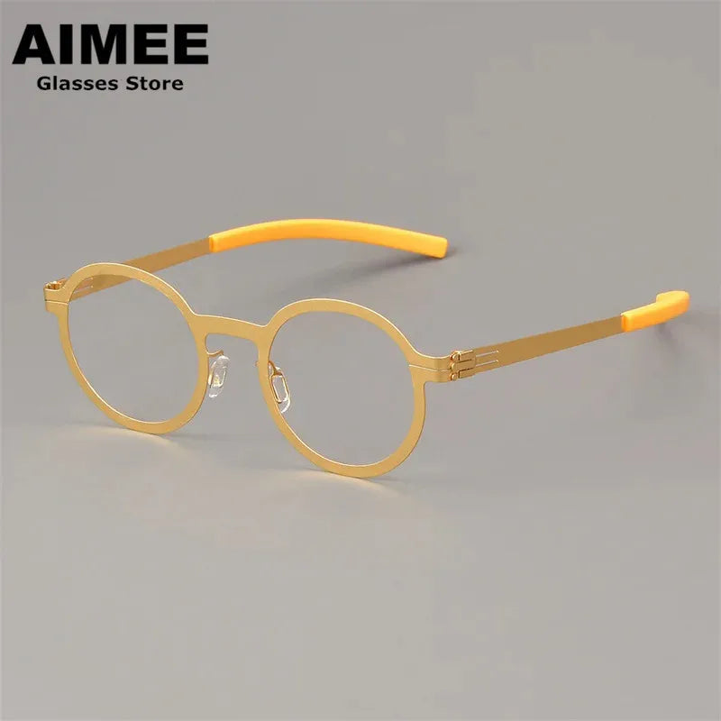 Aimee Women's Full Rim Round Screwless Stainless Steel Eyeglasses Frame 61002 - Lightweight & Durable for Office, Reading & Fashion Accessories