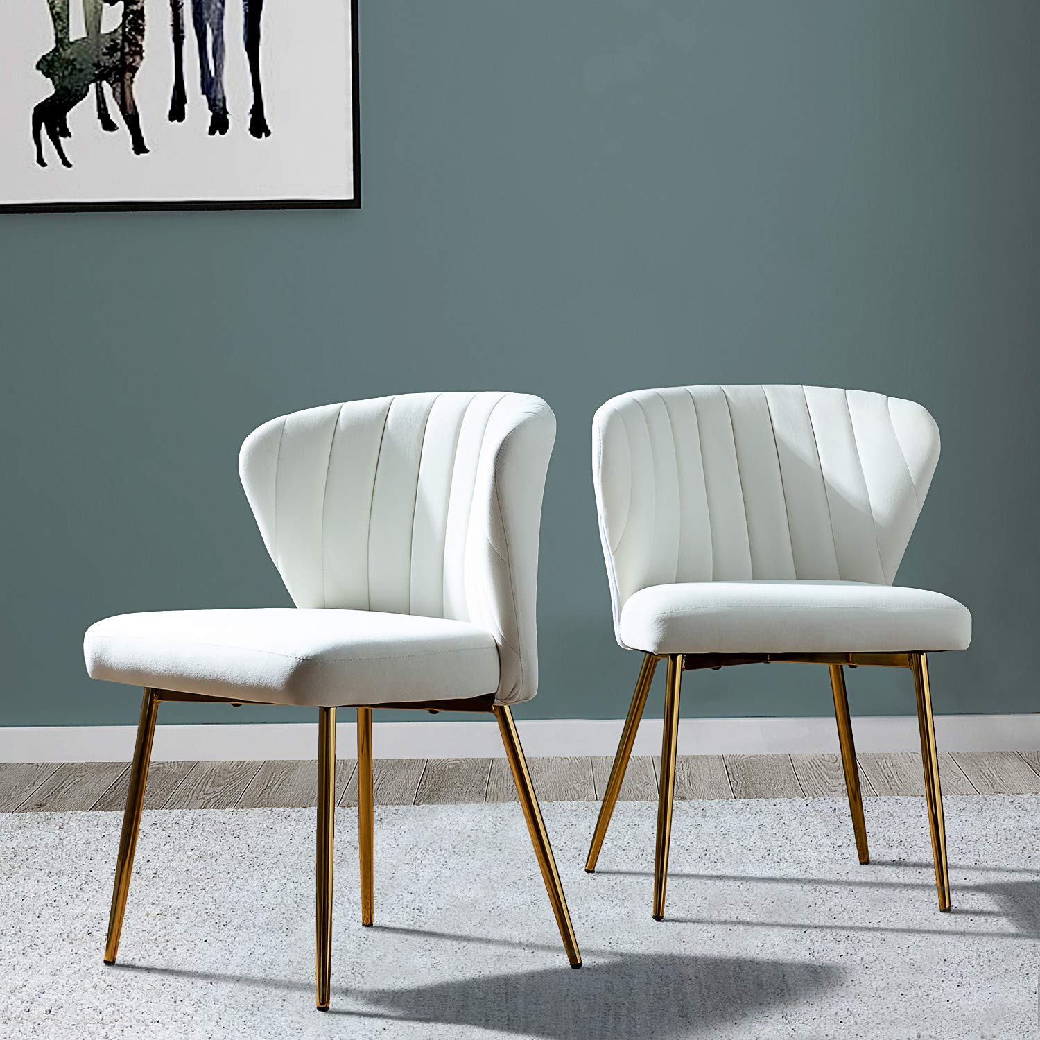 Velvet Dining Chairs Set of 2 - Modern Upholstered Side Chairs with Golden Metal Legs, Small Armless Accent Chairs for Living Room, Kitchen, Bedroom & Beauty Salon - Soft Ivory Velvet Fabric - Perfect for Dining Sets, Home Decor & Small Spaces (2-Pack)