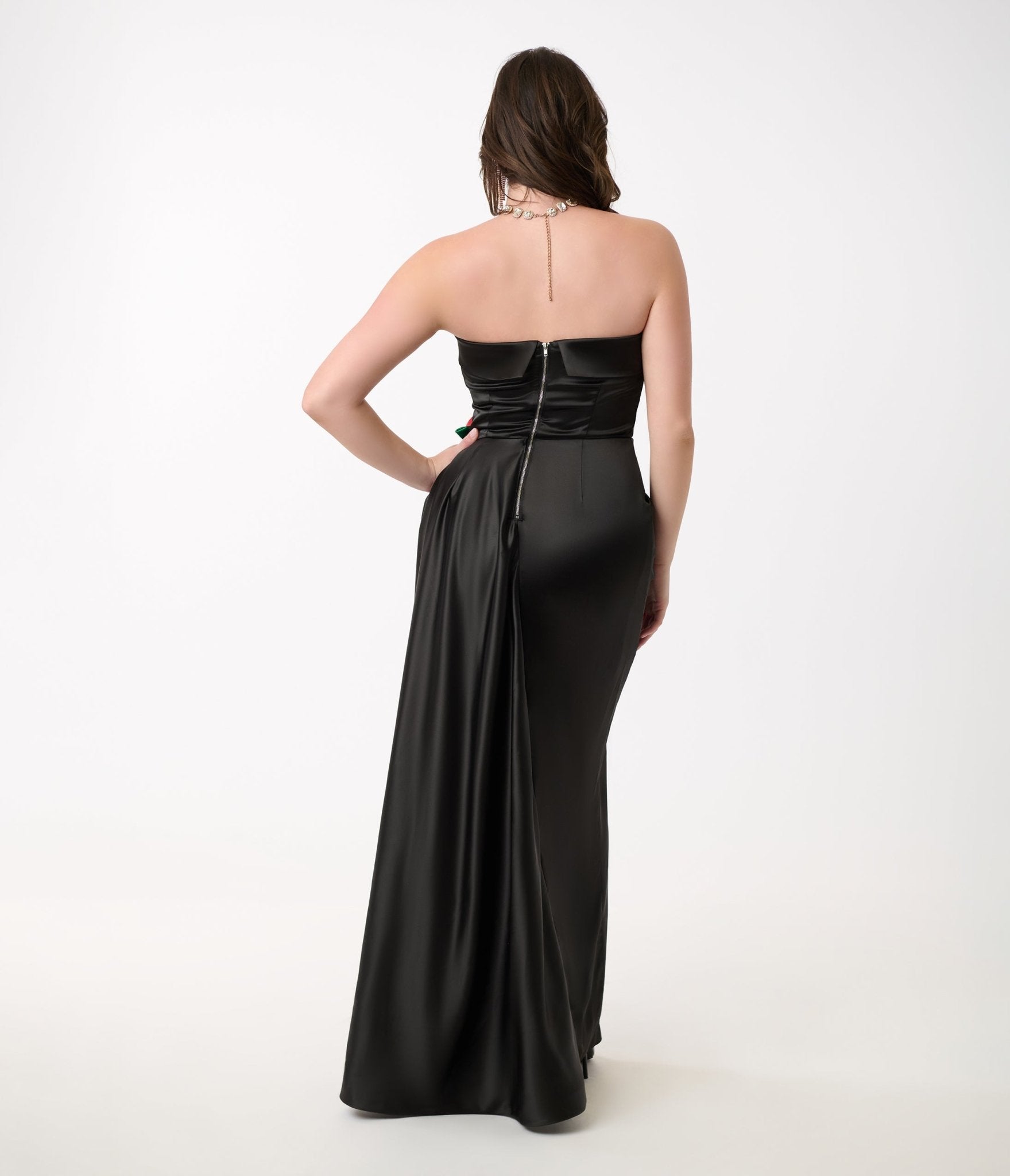 Vintage 1950s Black Satin Strapless Evening Gown - Elegant Formal Dress for Prom, Cocktail Party & Special Occasions