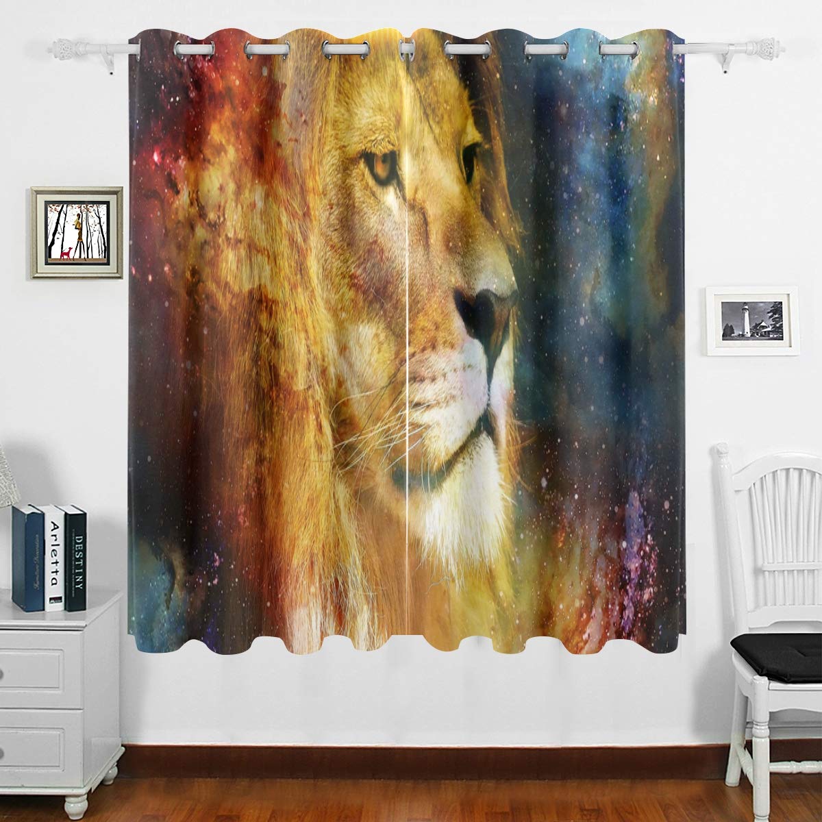 DOMIKING Blackout Curtain Panels for Bedroom & Living Room - Lion King Cosmic Space Thermal Insulated Grommet Drapes (63x55 Inches) | Noise Reducing & Energy Saving Window Treatment for Home Theater, Nursery & Office Decor