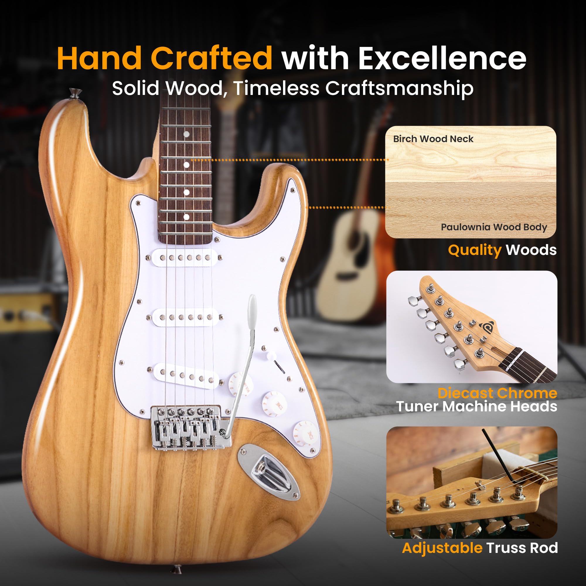 Pyle Full Size Electric Guitar Kit with 5W Amp, Gig Bag, Accessories & Strap - ST-Style Beginner Guitar with 22 Frets & Paulownia Wood Body - Perfect for Home Practice, Music Lessons & Rock Band Performances