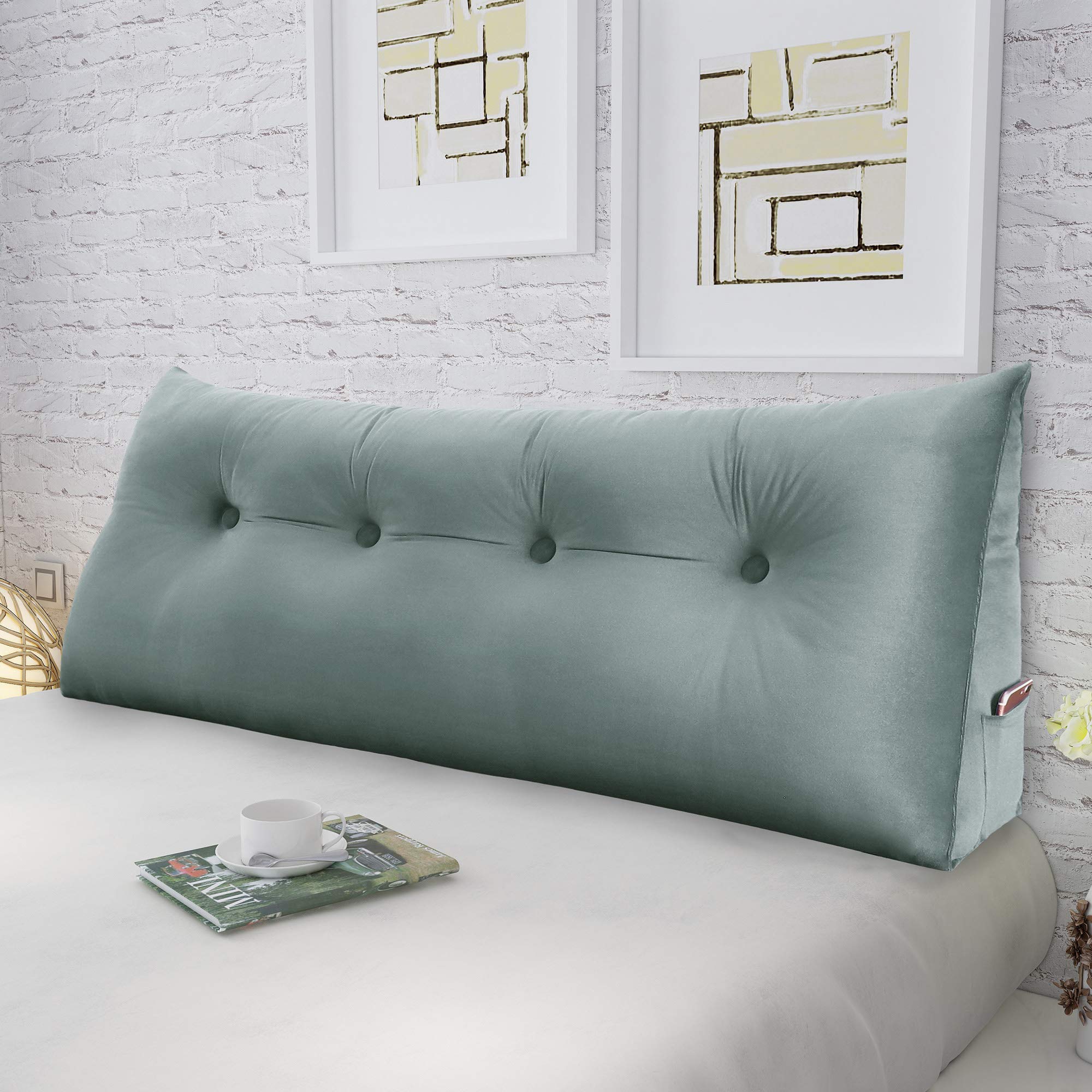 **Velvet Wedge Pillow for Bed - Large Triangular Headboard & Back Support Cushion - Reading, Daybed, Gap Filler - Light Gray (Full Size) | Perfect for Reading, Lounging & Back Pain Relief**