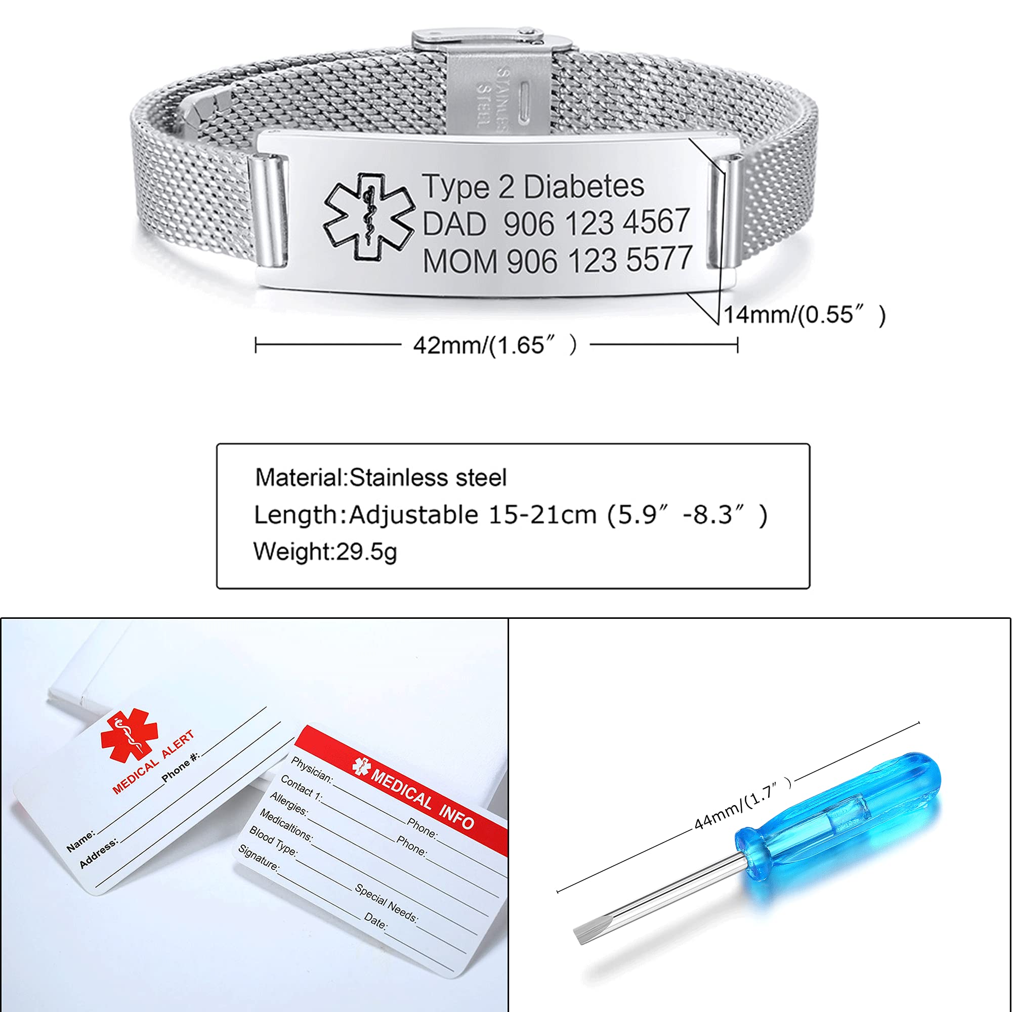 VNOX Adjustable Stainless Steel Medical Alert Bracelet for Men, Women & Kids - Free Engraving Emergency ID Wristband | Perfect for Allergies, Diabetes, Heart Conditions & Daily Wear