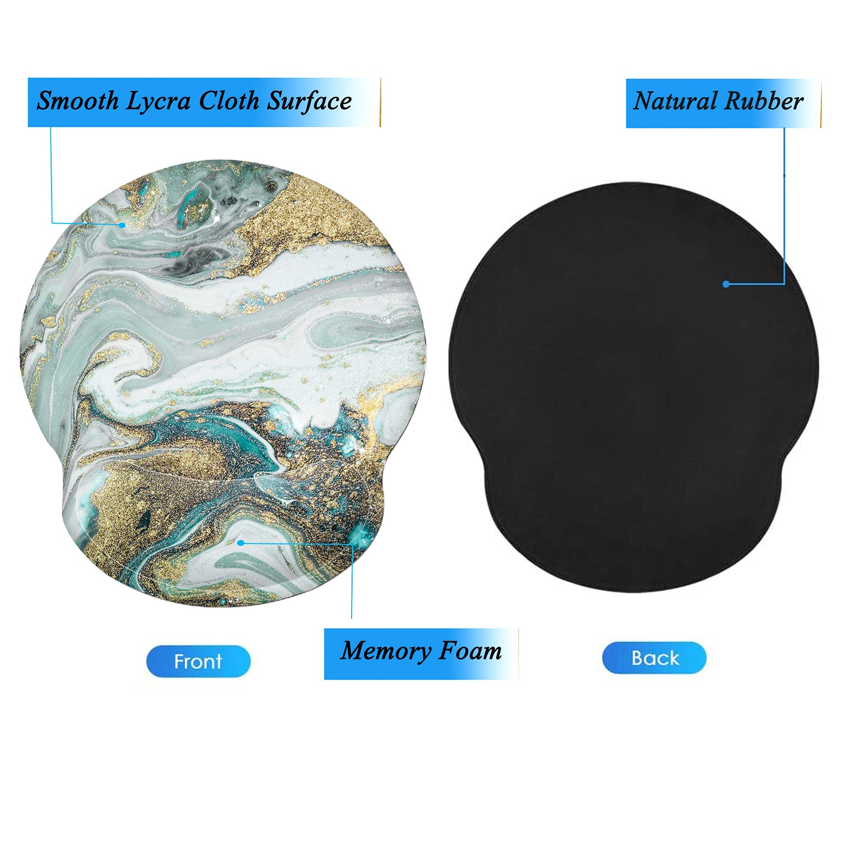 Ergonomic Mouse Pad with Wrist Support Gel - Comfortable Computer Mouse Mat for Laptop & PC - Non-Slip Rubber Base Pain Relief Mousepad (Cyan Gold Powder Marble) - Perfect for Office Work, Gaming & Long Computer Use