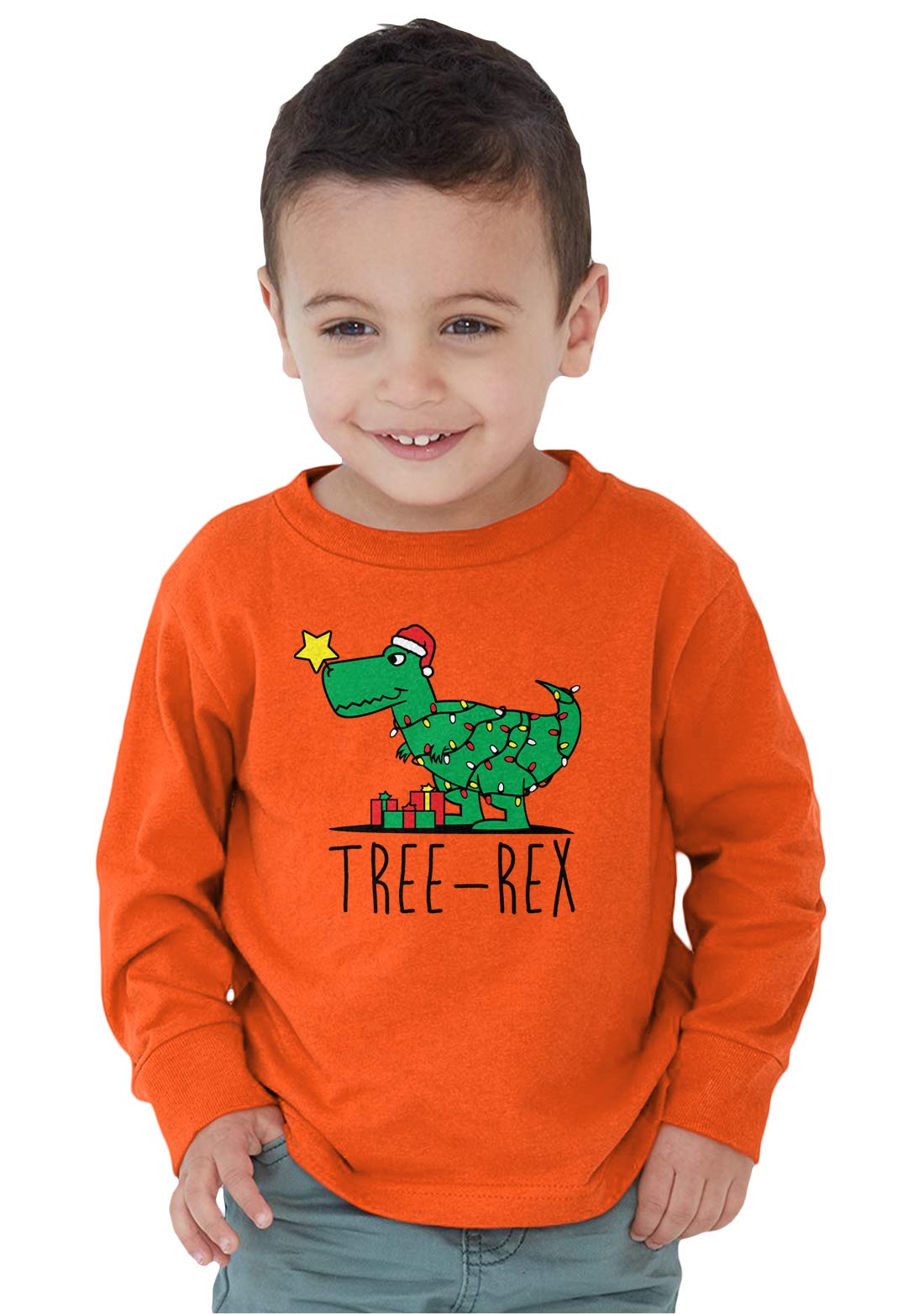 SpiritForged Apparel Tree Rex Long Sleeve Toddler Shirt - Dinosaur Graphic Tee for Boys & Girls - Soft Cotton Kids Top for Playdates, Preschool & Outdoor Adventures