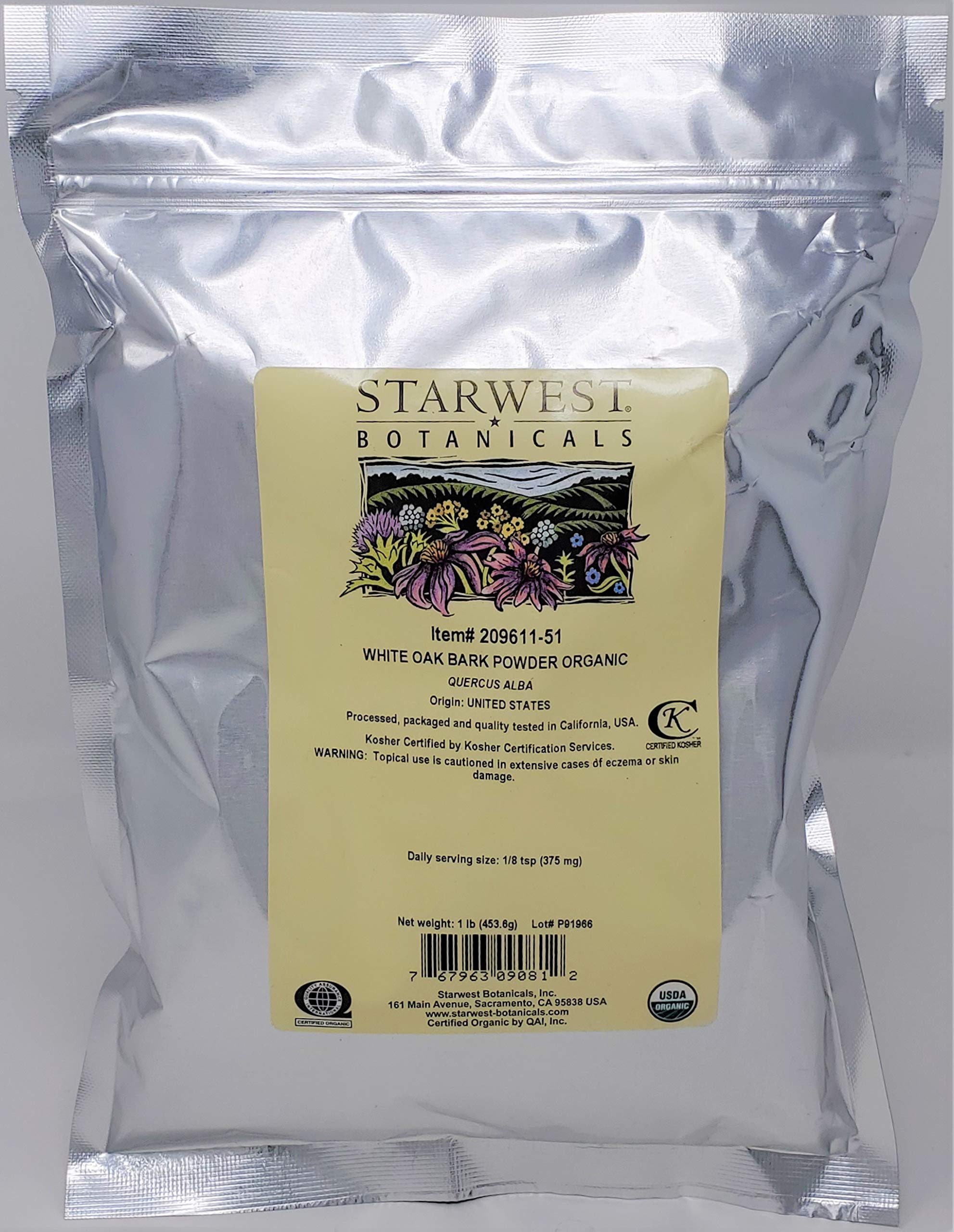 Starwest Botanicals Organic White Oak Bark Powder - 1 lb (16 oz) | Natural Herbal Supplement for DIY Skincare, Soap Making & Herbal Remedies | Perfect for Homemade Cosmetics, Tinctures & Tea Blends