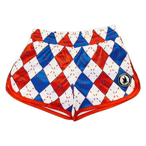 Girls Red White & Blue Argyle Attack Shorts - Stylish & Comfortable Athletic Shorts for Sports, Running & Casual Wear
