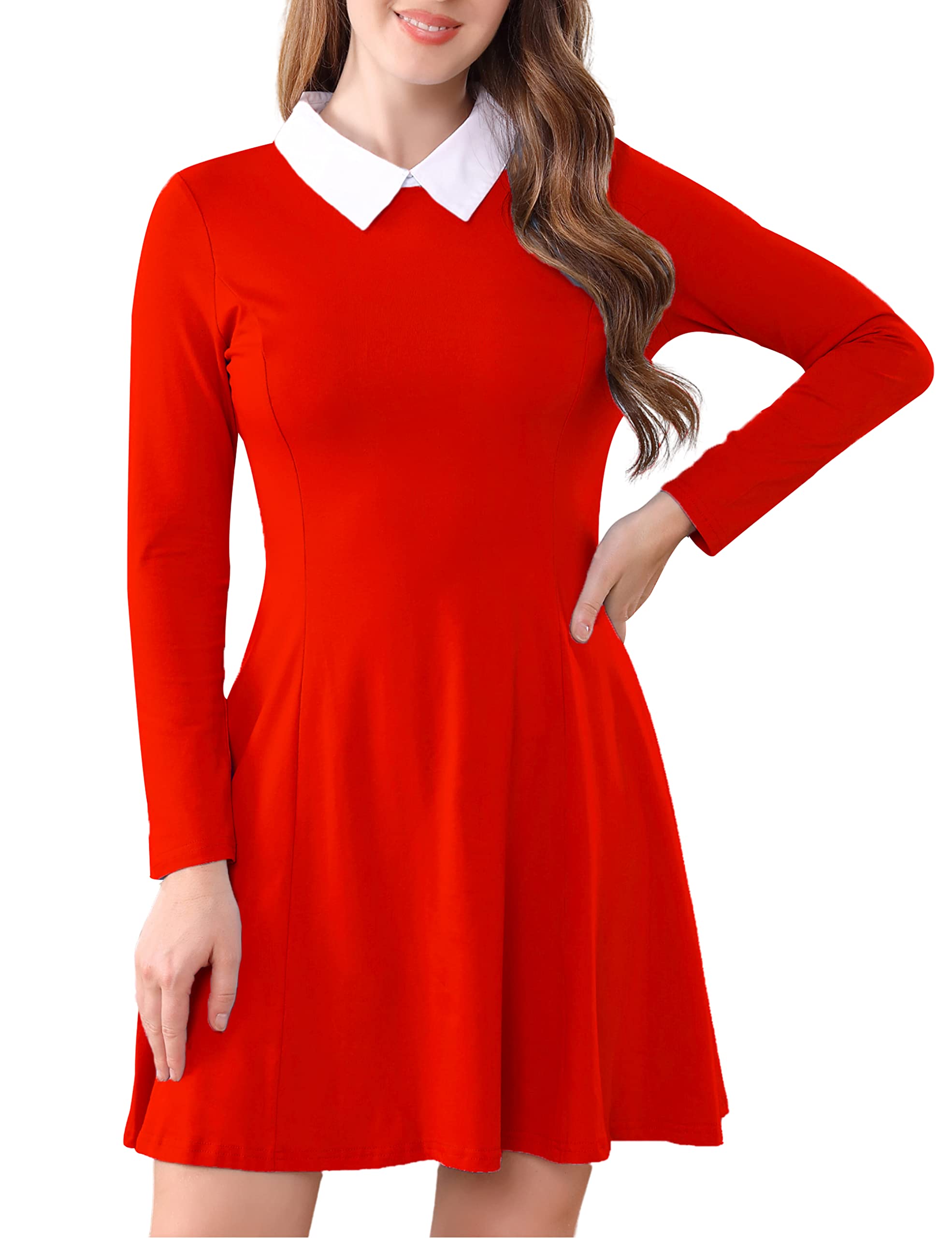 Aphratti Women's Long Sleeve Fall Dresses 2025 - Casual Peter Pan Collar A-Line Fit & Flare Skater Goth Dress for Autumn, Halloween, and Gothic Fashion Lovers | Perfect for Parties, Date Nights, and Casual Outings