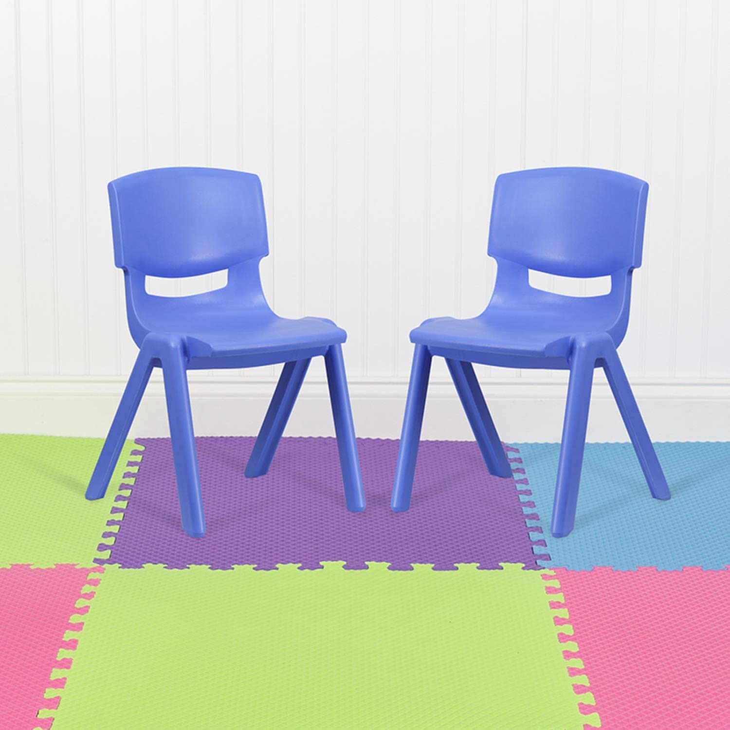 Flash Furniture Whitney 2-Pack Blue Plastic Stackable School Chairs - 15.5