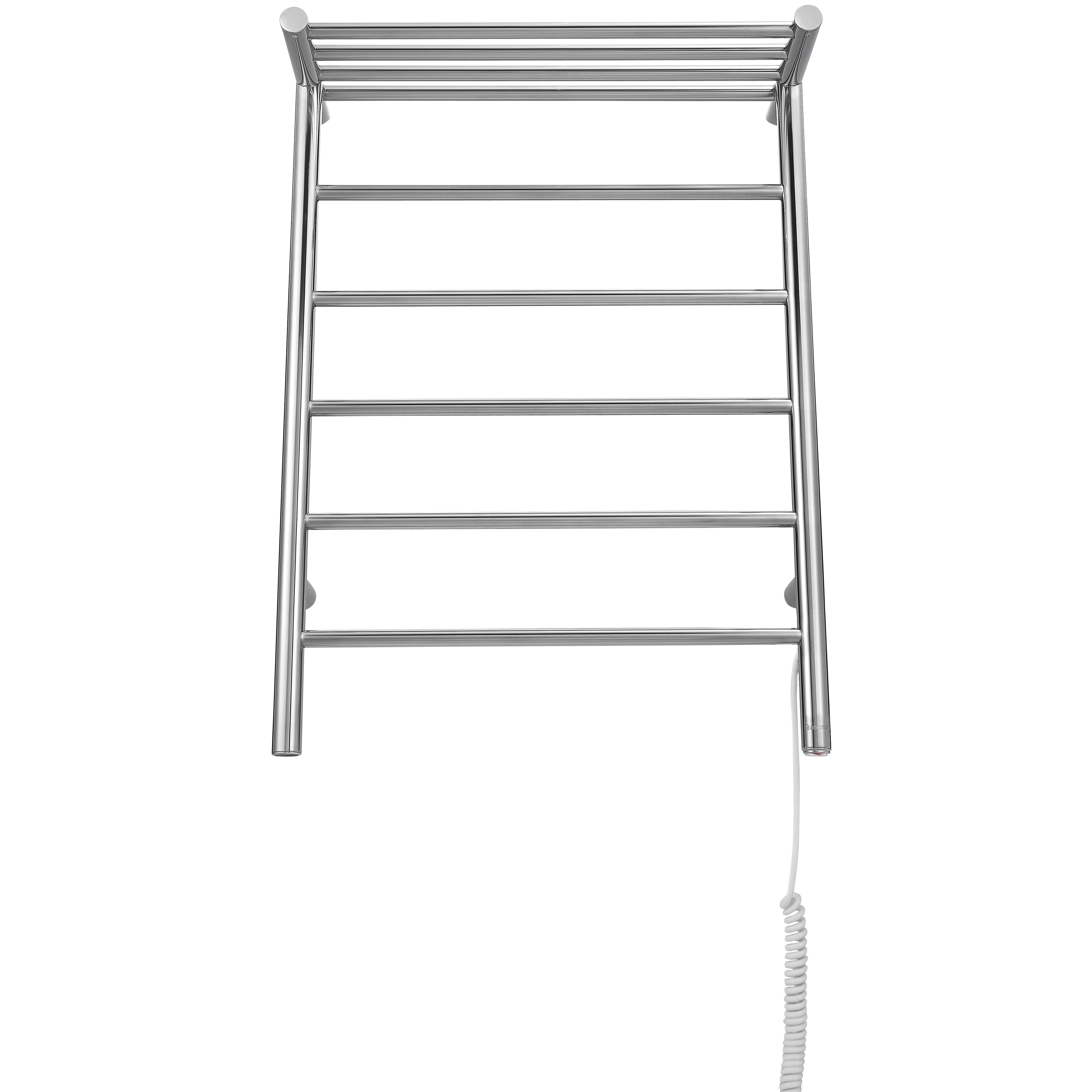 Miazzo 5 Bar Electric Wall Mounted Towel Warmer with Shelf - Plug In or Hardwire Installation - Polished Stainless Steel - Perfect for Bathrooms, Spas & Luxury Homes