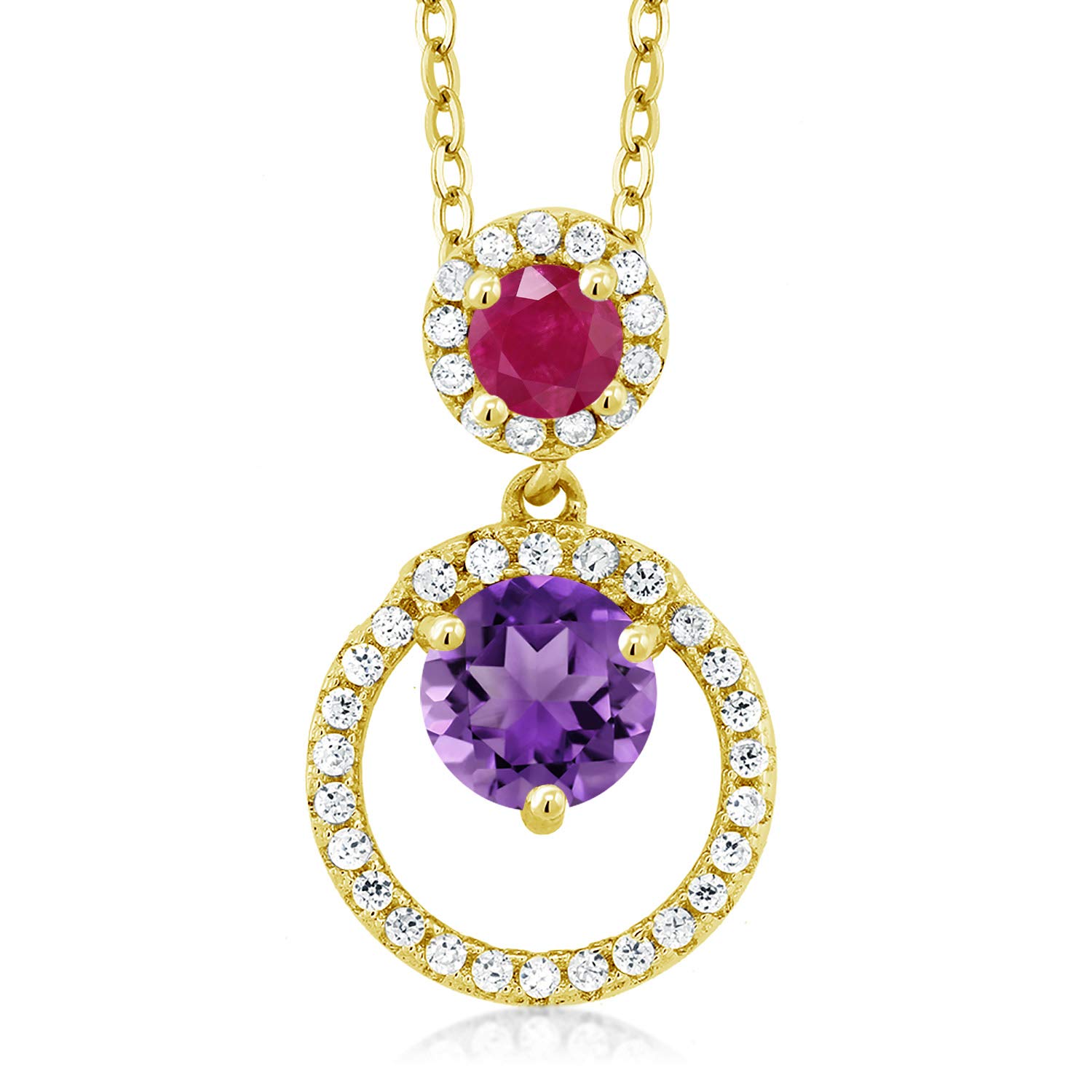 1.95 Ct Natural Round Purple Amethyst & Red Ruby Pendant in 18K Yellow Gold Plated Silver | Gem Stone King | Elegant Jewelry Gift for Women, Perfect for Birthday, Anniversary & Special Occasions