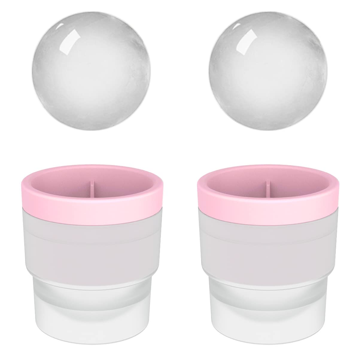 DAPOWER 2.4 Inch Round Ice Ball Maker Mold Set of 2 - Pink Sphere Ice Cubes for Whiskey, Cocktails, Bourbon & Chilled Beverages | Perfect for Home Bars, Parties & Gift Giving