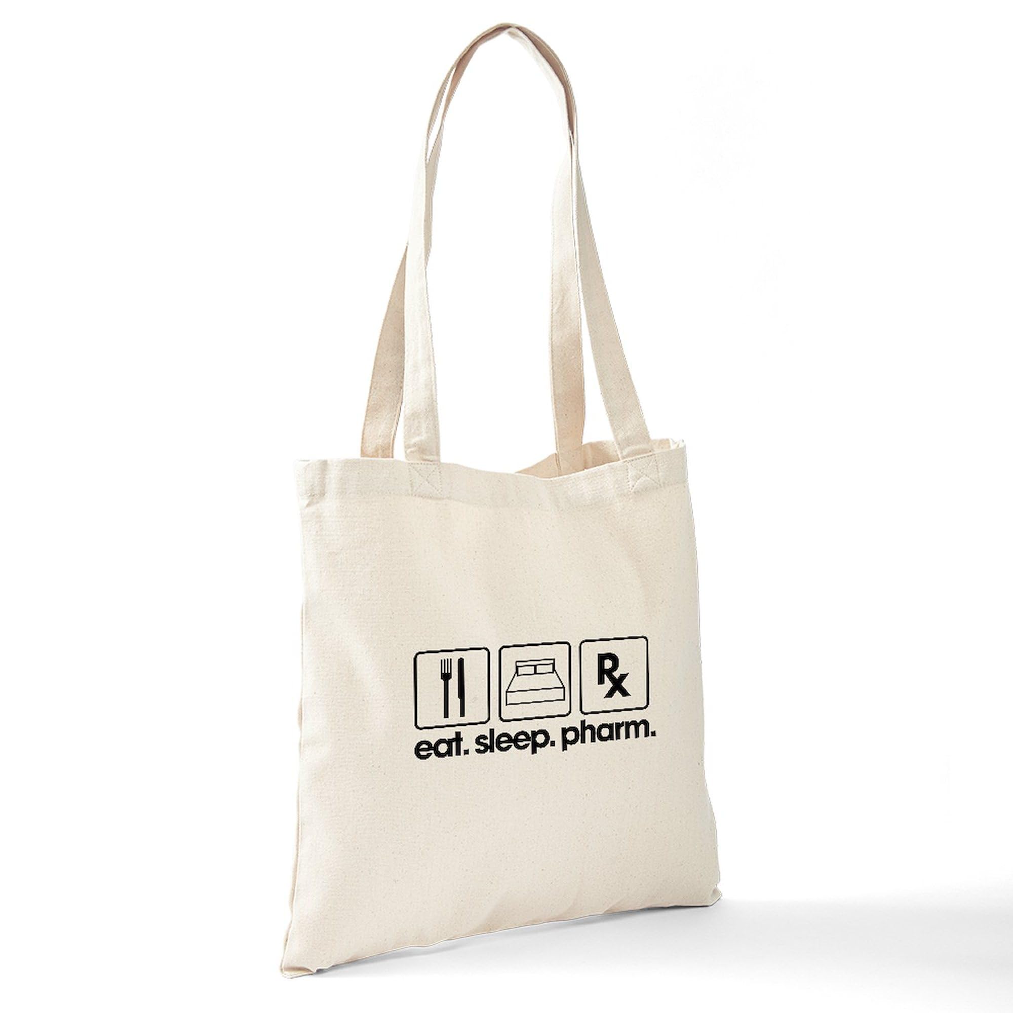 Eat Sleep Pharm Tote Bag - Natural Canvas Reusable Shopping Bag for Pharmacists & Medical Students - Perfect for Work, School & Grocery Shopping