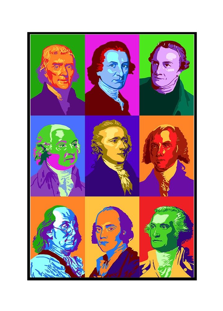 Founding Fathers Pop Art Canvas Print - 24x36 Framed Gallery Wrapped Stretched Wall Art - American History Decor for Living Room, Office & Man Cave