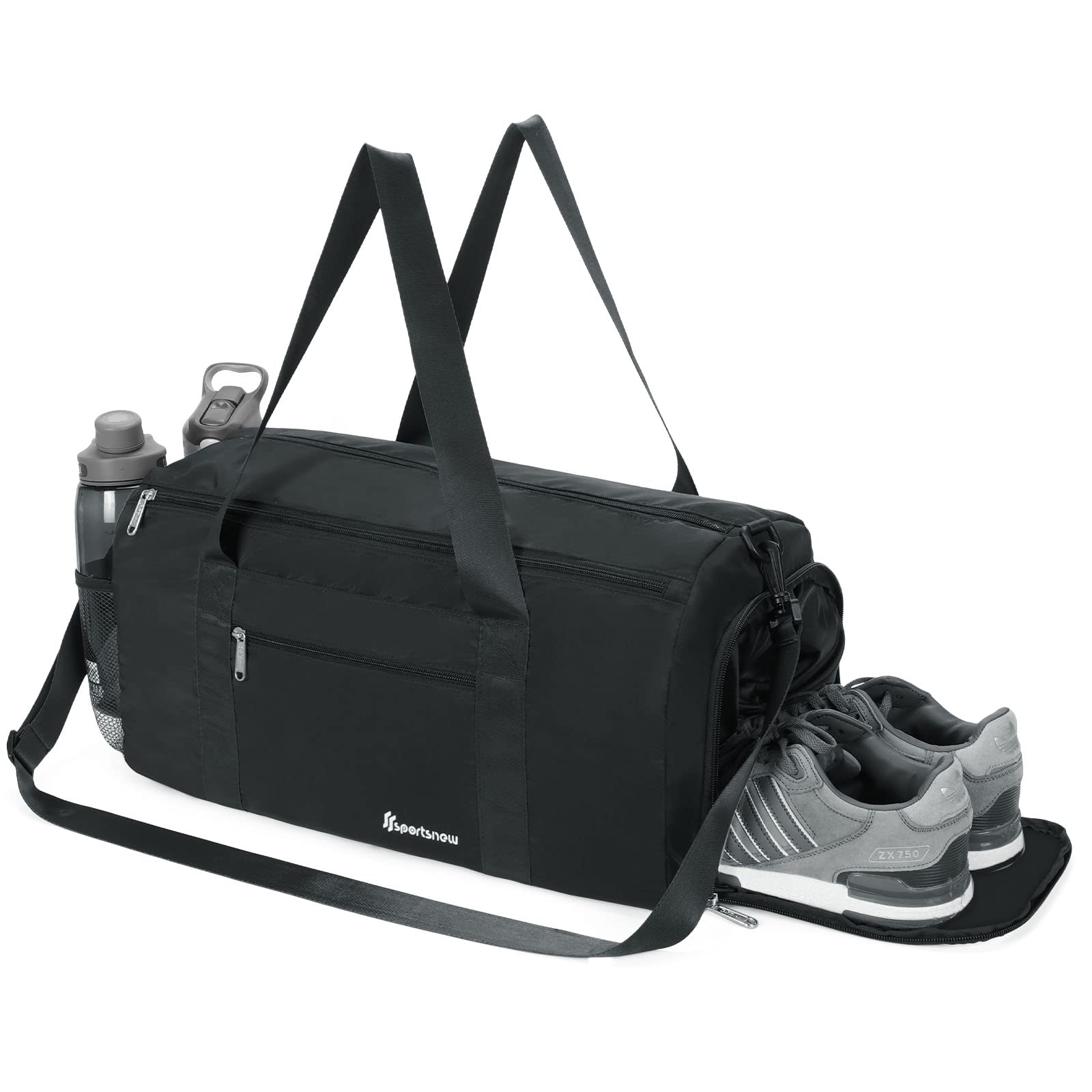 Small Sports Gym Bag for Men & Women - Lightweight Carry On Duffel with Wet & Shoe Compartment - Perfect for Gym, Travel & Workout - Black