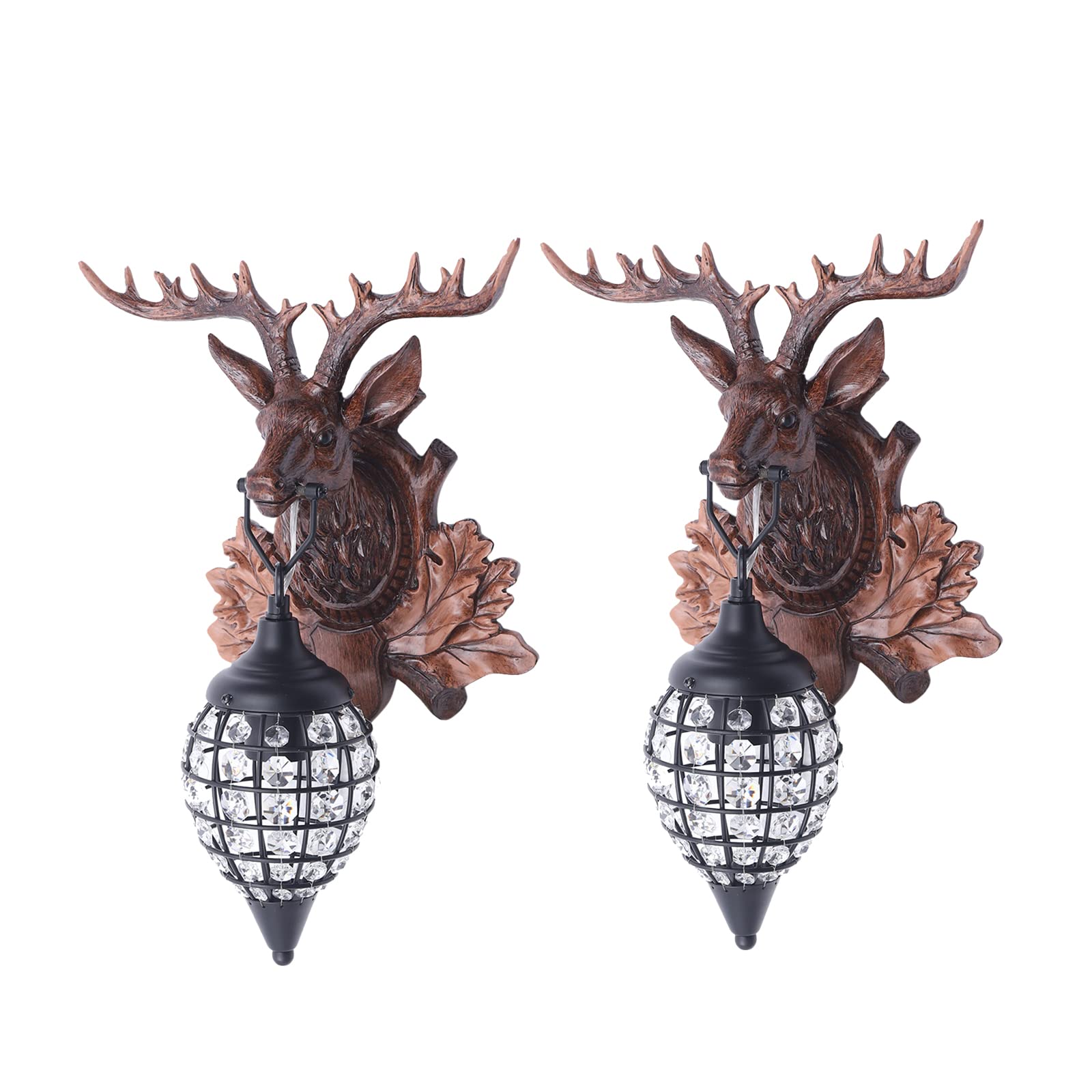 Antler Wall Sconces - Rustic Deer Antler Candle Holders & Wall Lights for Bedroom, Bathroom, Hallway - Crystal Antler Home Decor Lighting Fixtures (Set of 2) | Perfect for Cabin, Lodge, Farmhouse & Western Style Interior Decorating