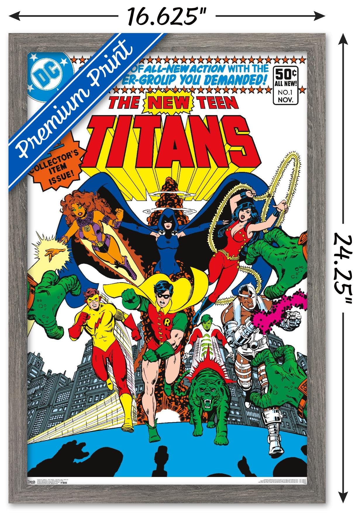DC Comics Teen Titans The New Teen Titans #1 Wall Poster - 14.725 x 22.375 Inches Barnwood Framed - Perfect for Bedroom, Game Room & Comic Book Collector Decor