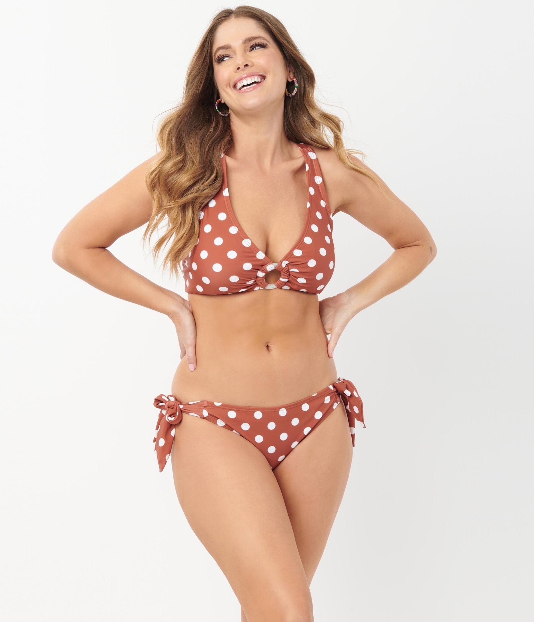 Vintage 1970s Rust & White Polka Dot High Waisted Swim Bottom - Retro Bathing Suit for Women, Beachwear, Pool Party, Summer Vacation Outfit