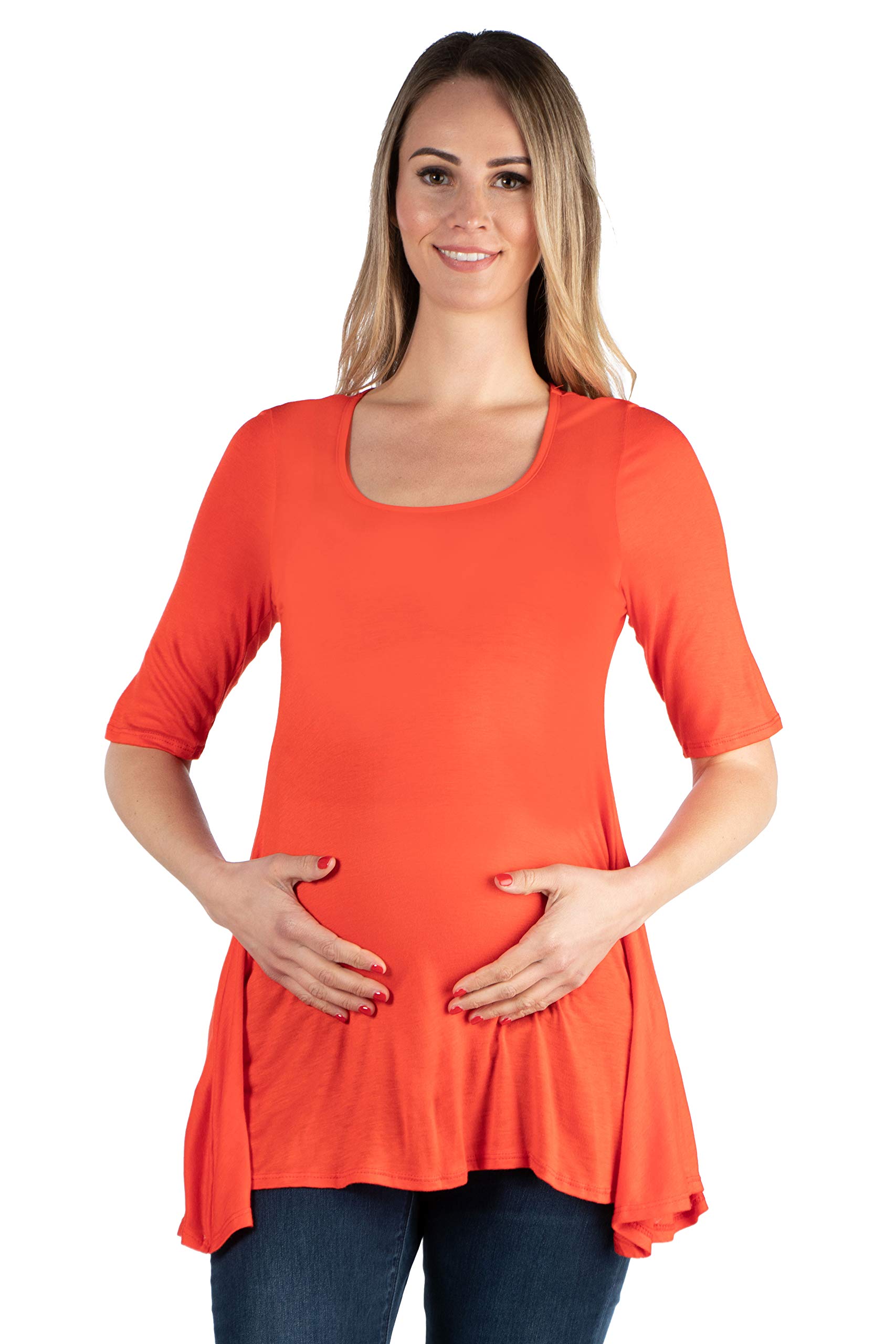 24seven Comfort Apparel Women's Maternity Swing Tunic Top with Elbow Sleeves - Soft Stretchy Nursing Shirt for Pregnancy & Breastfeeding - Perfect for Work, Casual Wear & Maternity Photos