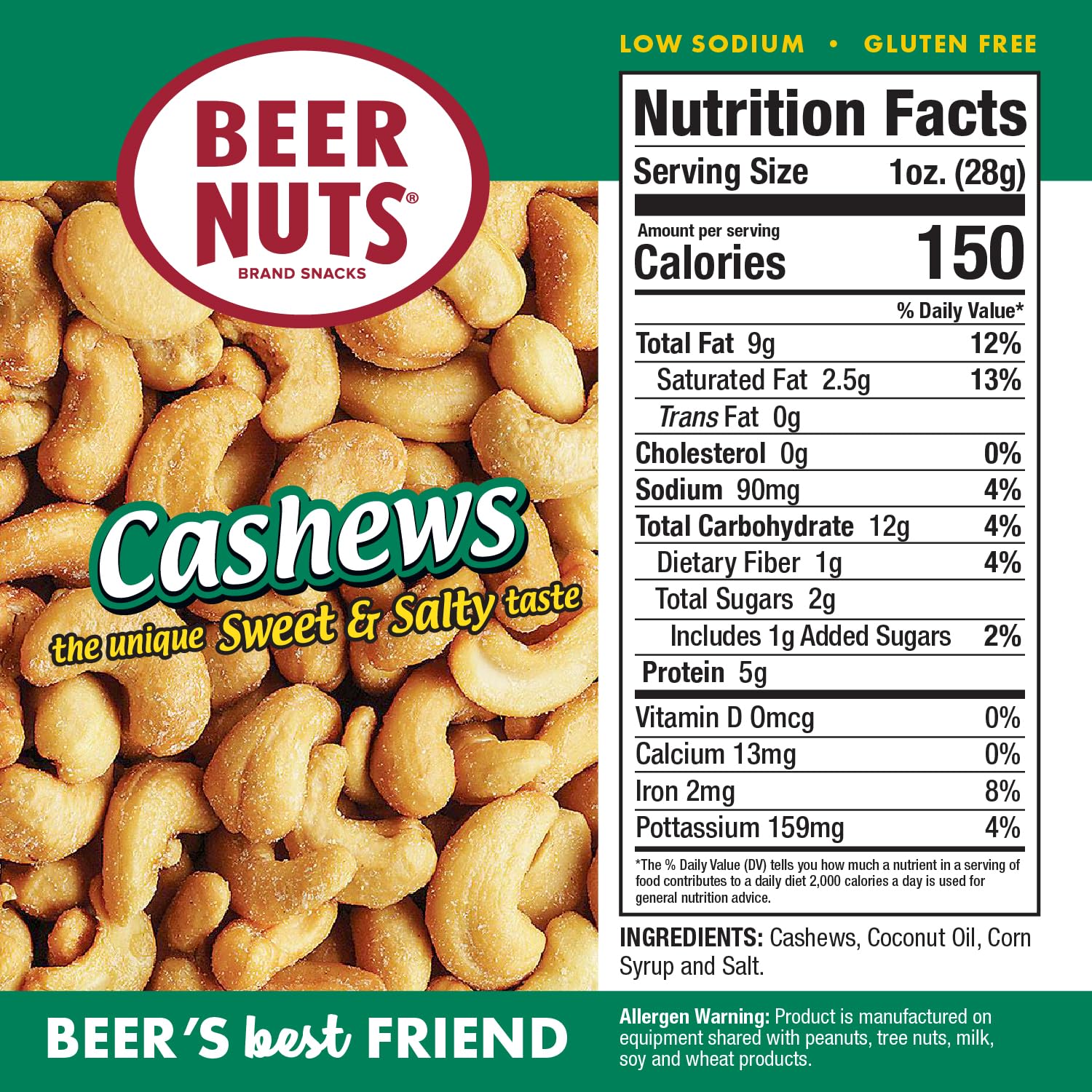 Sweet & Salty Cashews - Gluten Free, Kosher Snacks - 12oz Resealable Can (Pack of 2) - Perfect for Parties & Gifts
