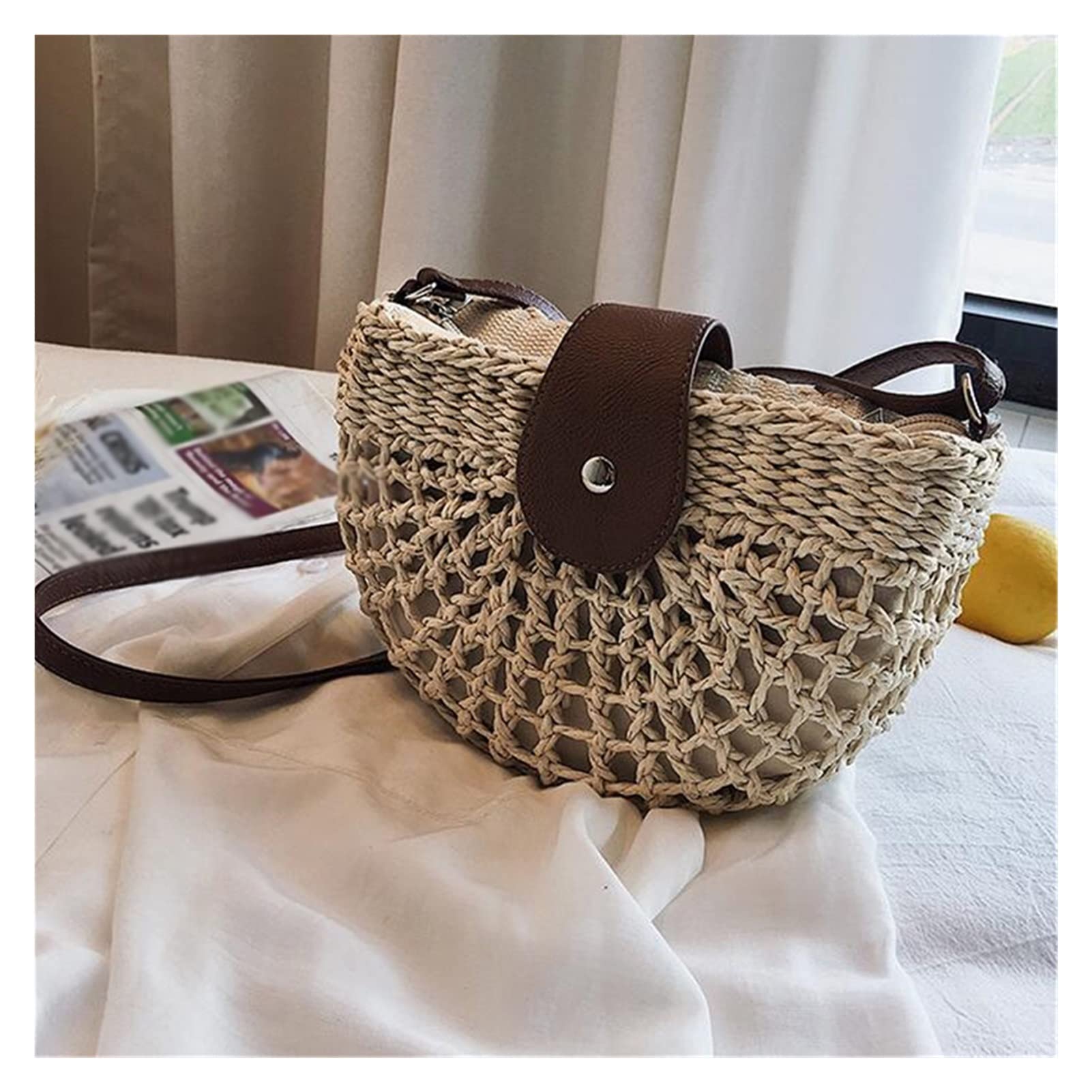 Handmade Rattan Women's Saddle Shoulder Bag - Woven Straw Crossbody Purse & Clutch for Ladies (11x25cm, Color D) | Perfect for Beach, Summer Outfits & Boho Fashion Accessories