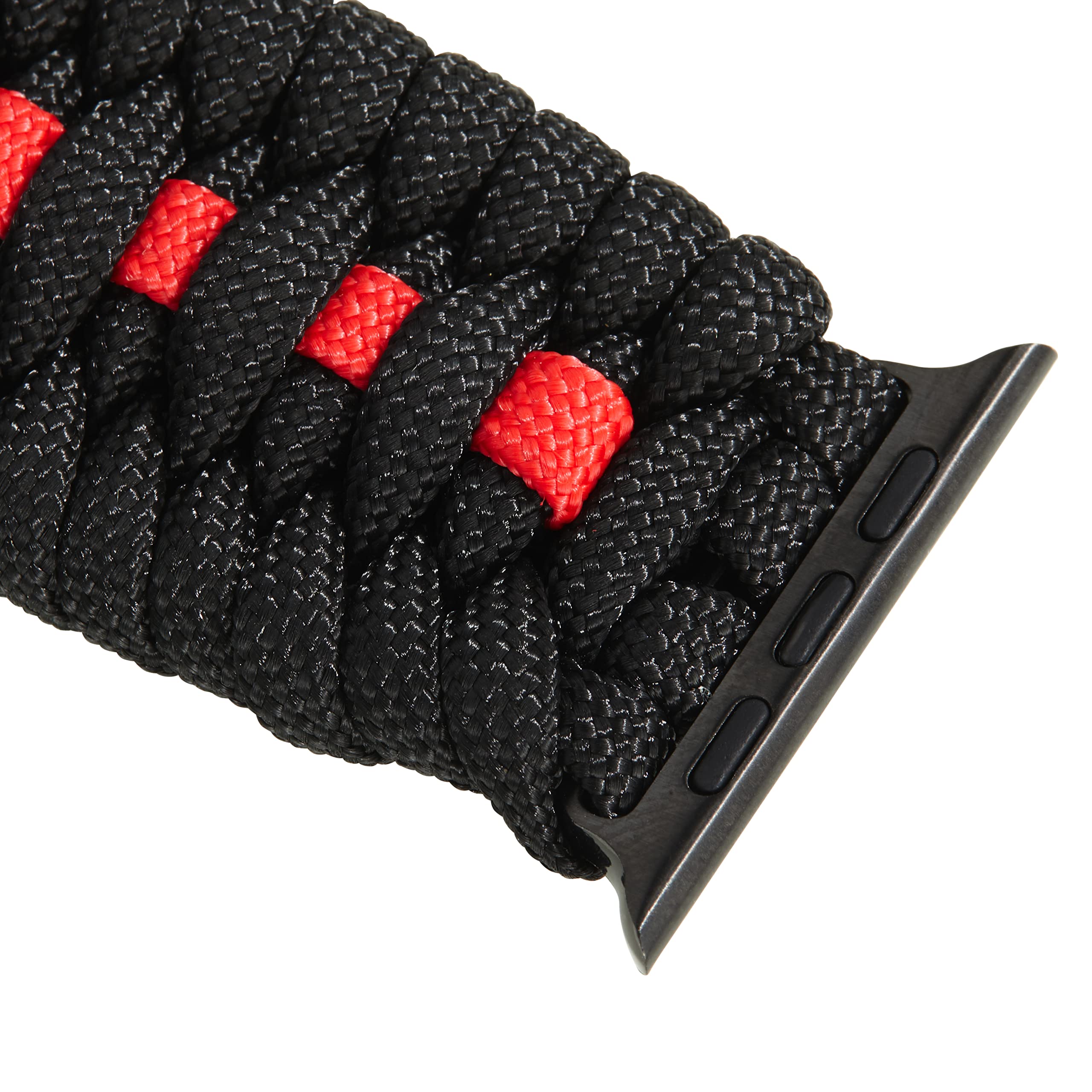 Savior Survival Gear Paracord Watch Band - Compatible with Apple Watch Series 42mm 44mm 45mm 49mm, 550 Paracord & Stainless Steel Shackle for Men & Women (Black/Red, Large) - Perfect for Outdoor Adventures, Hiking, Camping & Emergency Survival