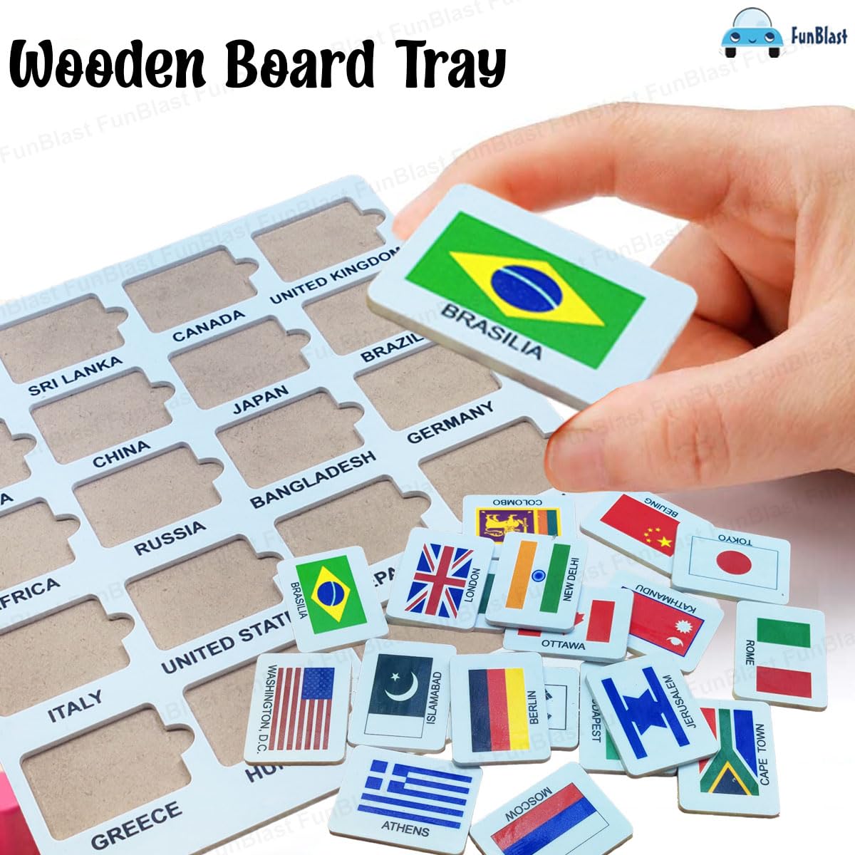 FunBlast World Country Flags Jigsaw Puzzle - Educational Board Game for Kids to Learn Countries & Capitals | Multicolor Learning Toy for Geography & Classroom Activities