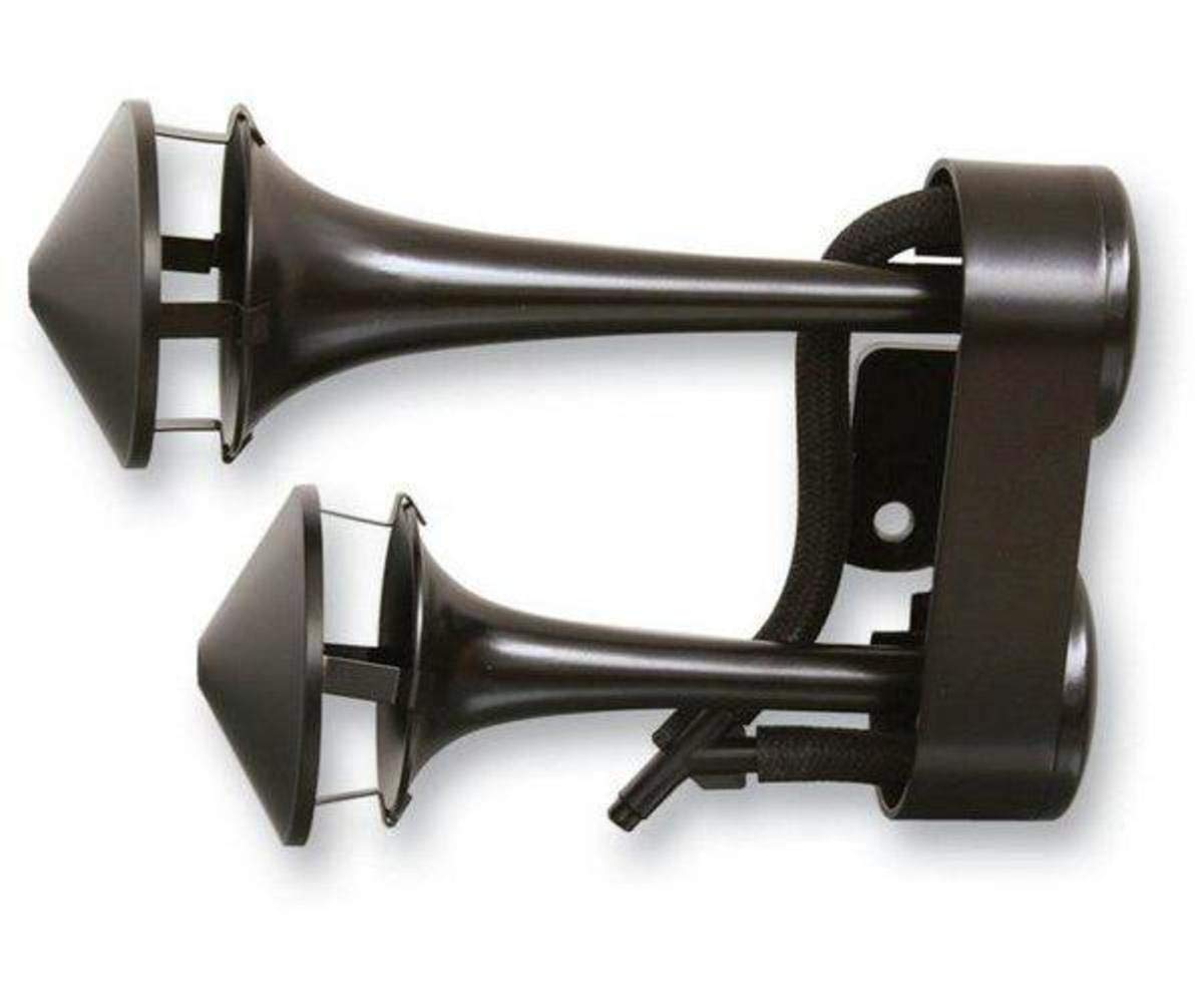 Rivco Universal Black Air Horn for Motorcycles & Trucks - Loud Dual-Tone Sound, Easy Installation - Perfect for Safety & Emergency Use on Roads