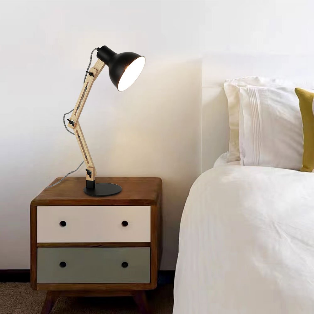 Depuley Adjustable Wood Swing Arm Desk Lamp - Modern Architect Multi-Joint Gooseneck Table Light with Black Metal Shade (Bulb Included) | Perfect for Reading, Working, Studying in Home Office, Bedroom or College Dorm