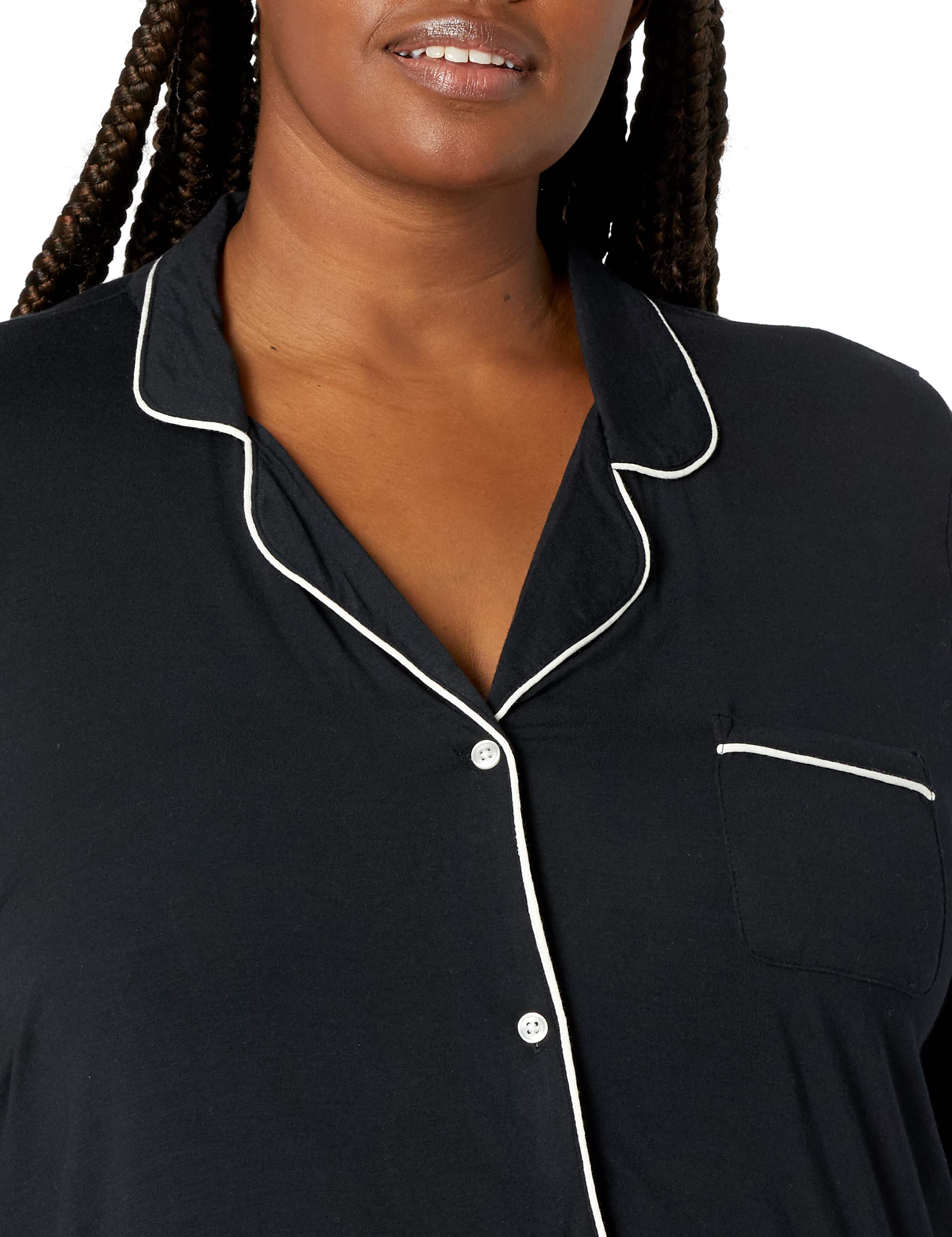 Amazon Essentials Women's Piped Nightshirt - Soft Sleepwear & Lounge Dress (Plus Size Available) - Perfect for Relaxing at Home, Overnight Stays & Cozy Evenings