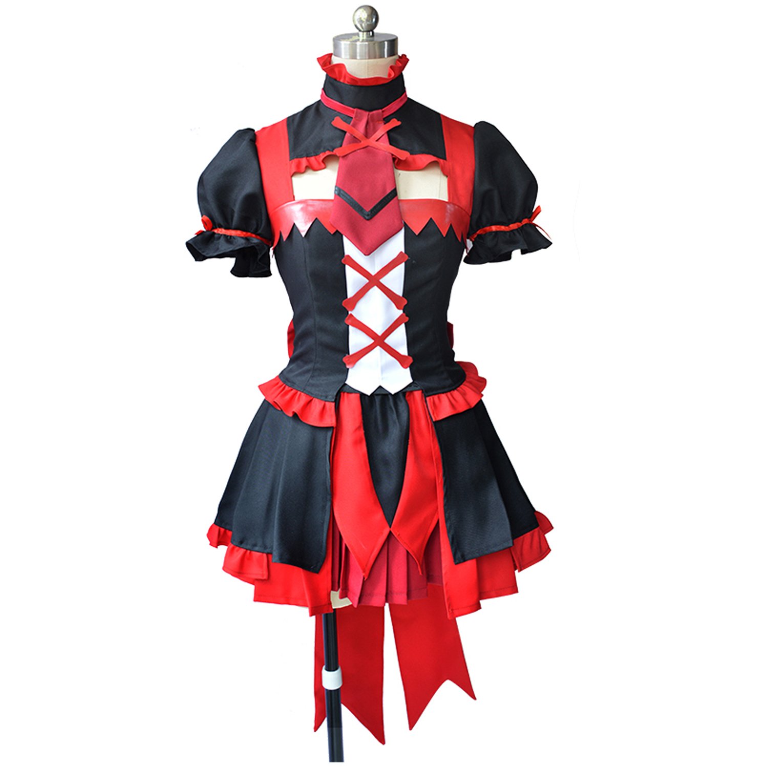 Rory Mercury Cosplay Costume - Black & Red Gothic Lolita Dress with Gloves & Stockings for Anime Convention, Halloween, Cosplay Events