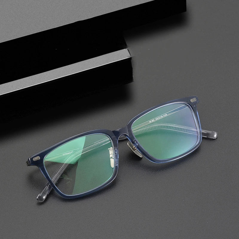 Stylish Unisex Black Acetate & Titanium Square Full Rim Eyeglasses (85mm) - Perfect for Work, Reading & Fashion Accessories