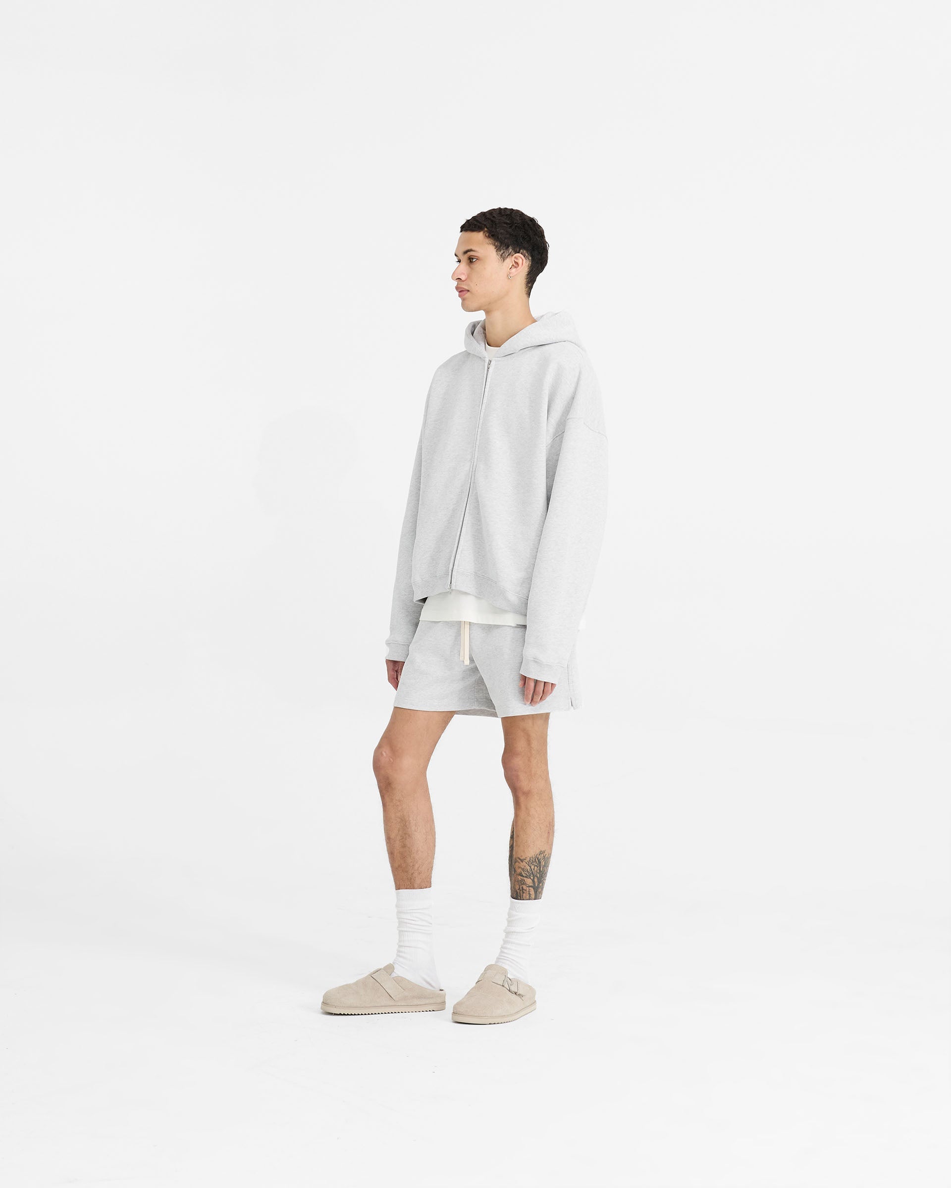 Initial Boxy Zip Through Hoodie - Ice Grey Marl | Stylish Unisex Pullover for Casual Wear & Street Fashion