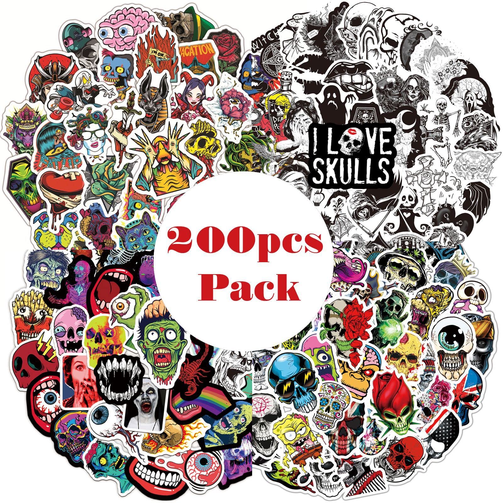 Anime Stickers for Teens - 200-Pack Horror Theme Waterproof Vinyl Decals for Notebook, Guitar, Luggage & Water Bottle - Cool Neon Sign Stickers for Room Decor, DIY Crafts & Gift Giving