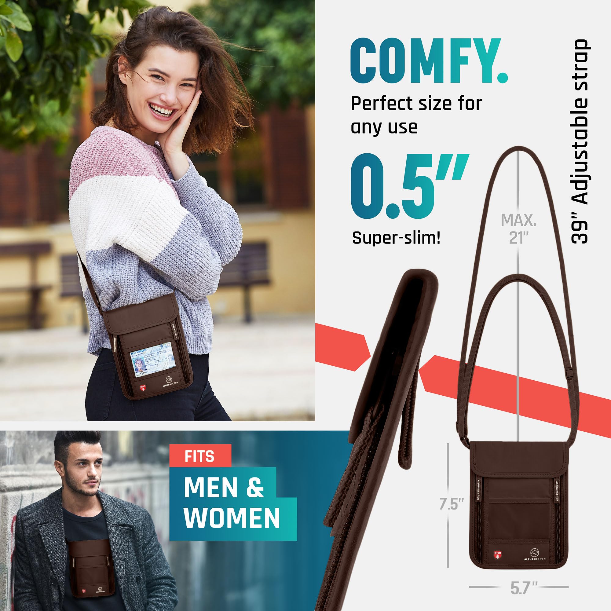 Anti-Theft Travel Neck Wallet for Women - RFID Blocking Passport Holder & Document Pouch - Secure Money Belt for Vacation, Airplane, Cruise & International Travel