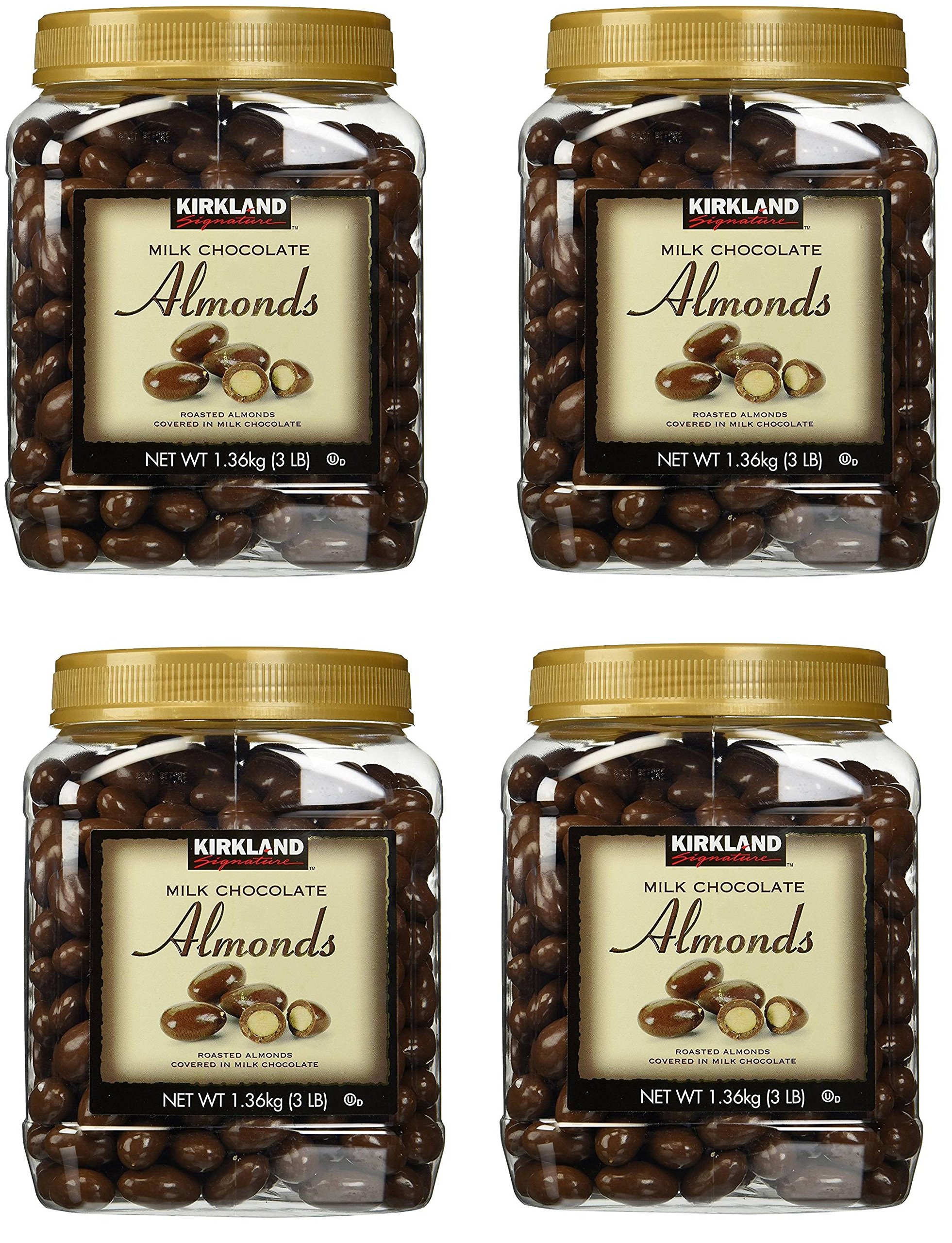 Kirkland Signature Milk Chocolate Covered Roasted Almonds 3 LBS (48 Oz) Jar - 4 Pack Bulk Snacks for Parties, Gifts & Healthy On-the-Go Treats