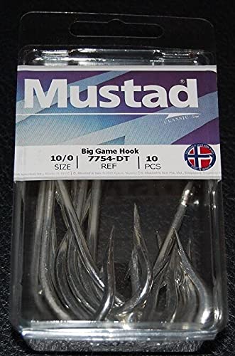10 Mustad 7754DT-100 Size 10/0 Saltwater Big Game Fishing Hooks - Corrosion Resistant Duratin 2X Strong Hooks for Bay King, Tuna, Marlin & Offshore Fishing