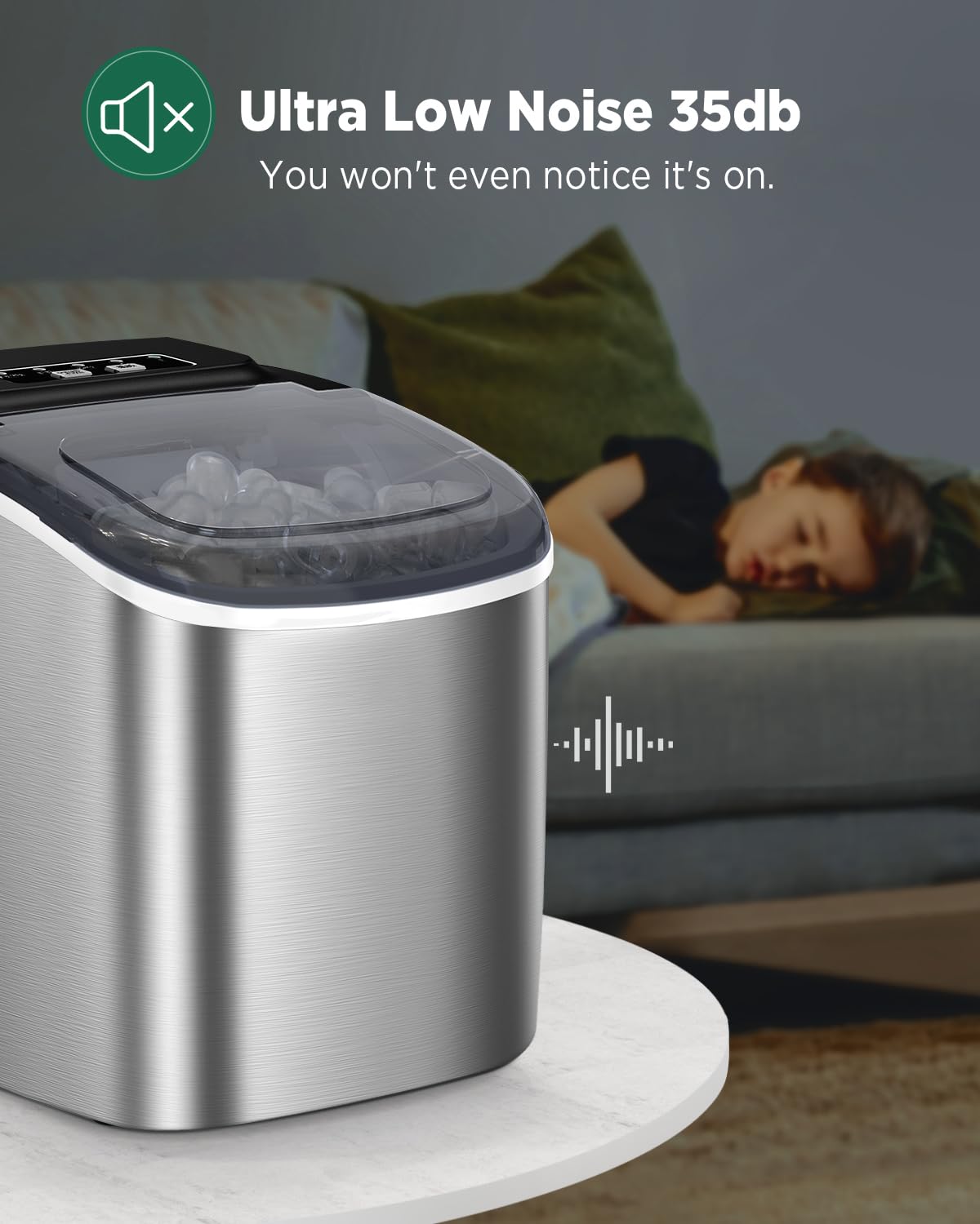 Portable Ice Maker Machine for Countertop - 6-Minute Quick Ice Production, 26LBS/24H Capacity, Self-Cleaning with Ice Scoop & Basket - 2 Ice Cube Sizes (Bullet & Cube) for Home, Kitchen, Office, Bar, Parties - Perfect for Cocktails, Iced Coffee & Outdoor Entertaining