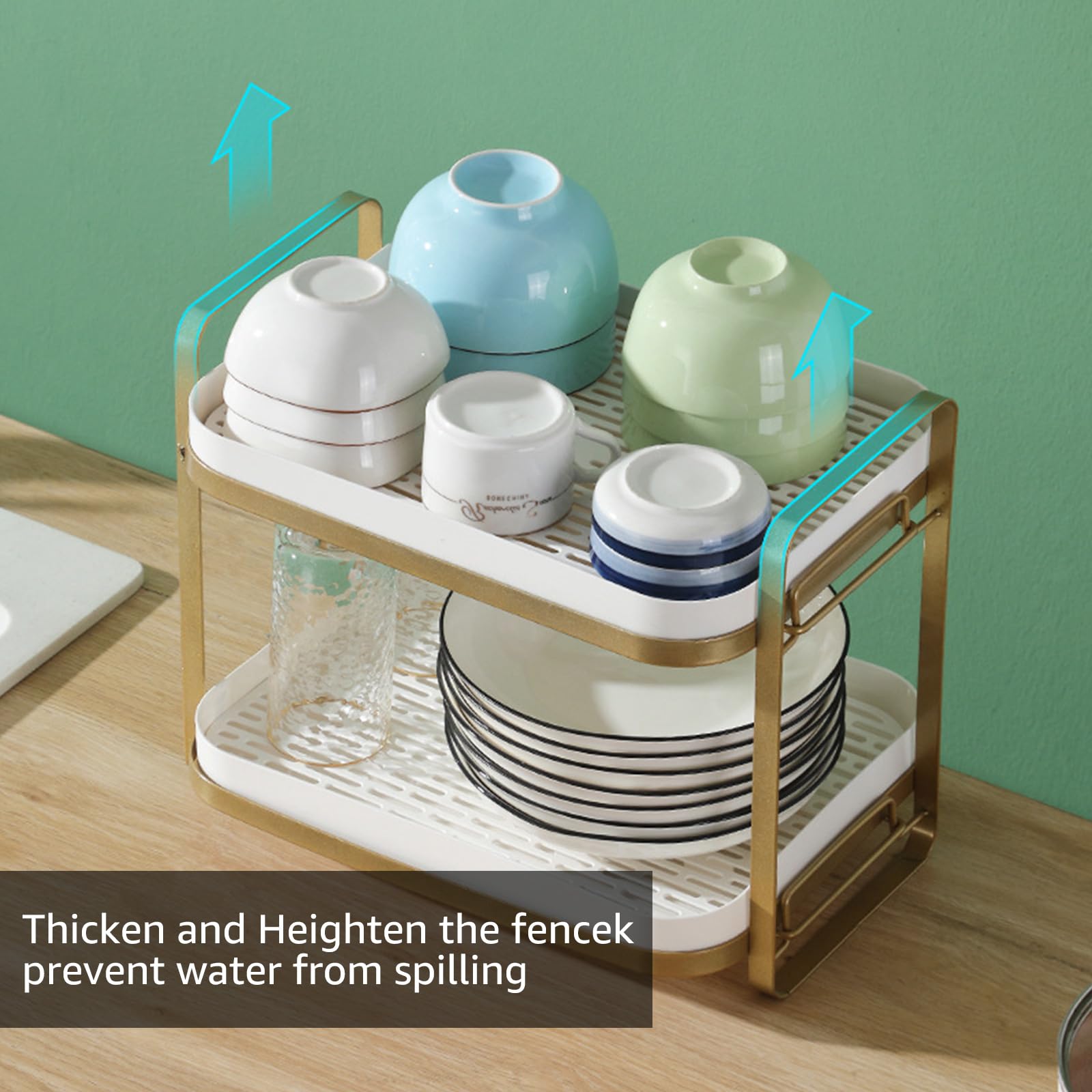CYEAH 2-Tier Kitchen Cup Drying Rack with Removable Drain Tray - Space Saving Mug Organizer for Coffee Glasses, Bowls & Spice Jars - Perfect for Small Kitchens, Coffee Shops & Home Organization