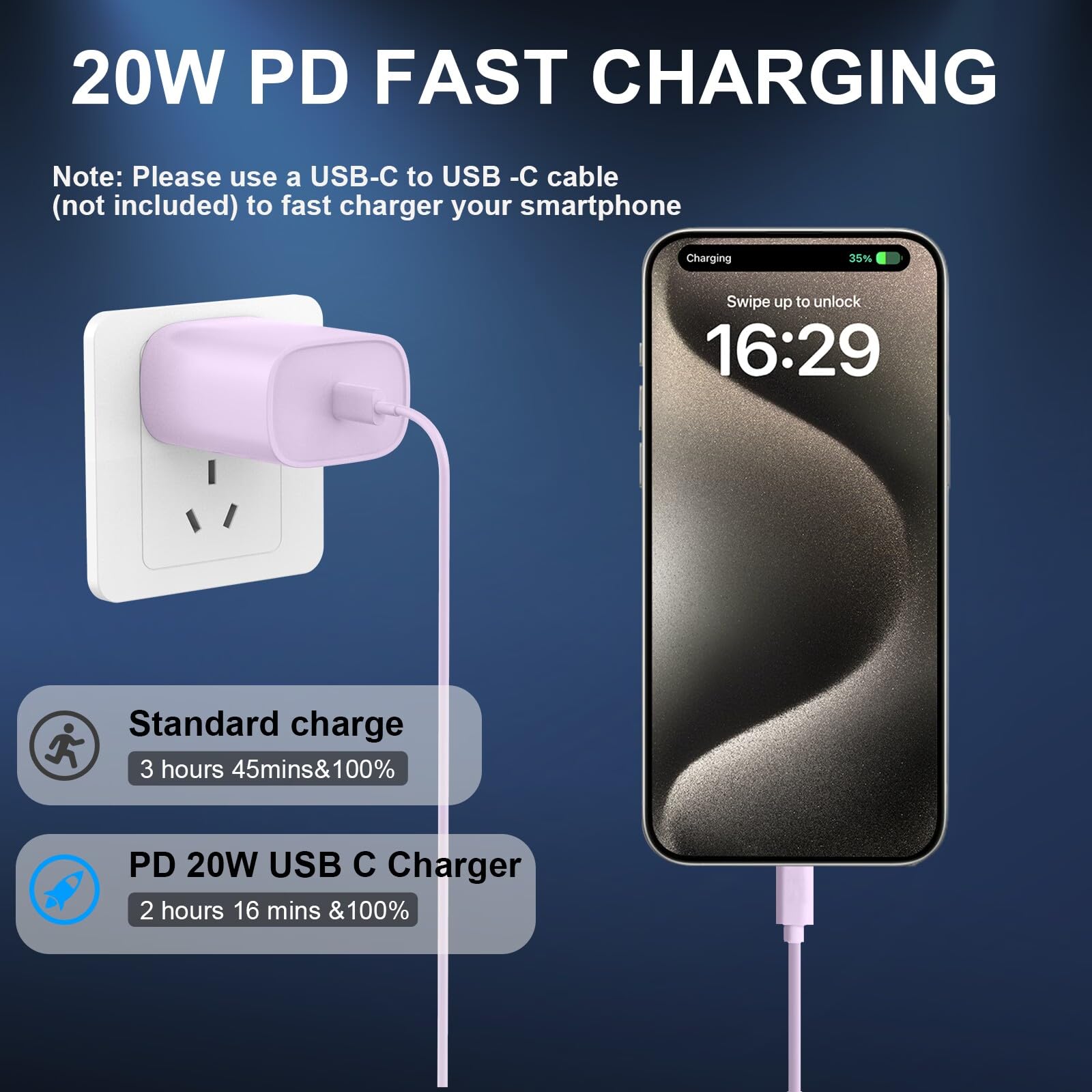 20W USB C Fast Charger Block & 10Ft USB C to C Cable - Fast Charging for iPhone 15 Pro Max/15 Pro/15 Plus, Galaxy S24 Ultra - Perfect for Home, Office & Travel Charging Needs